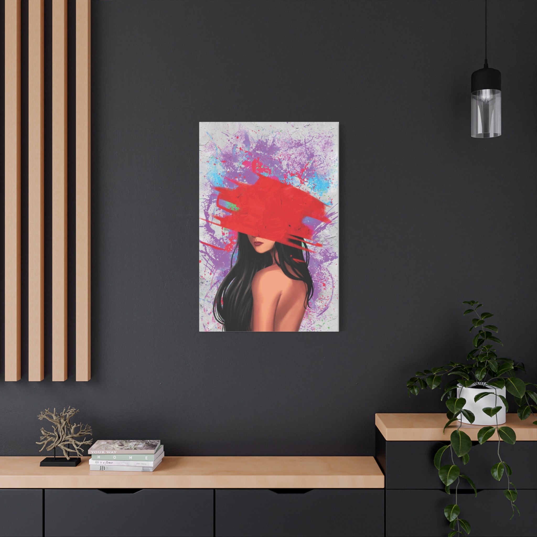 Abstract Red Brushstroke Woman — Matte Stretched Canvas Wall Art 