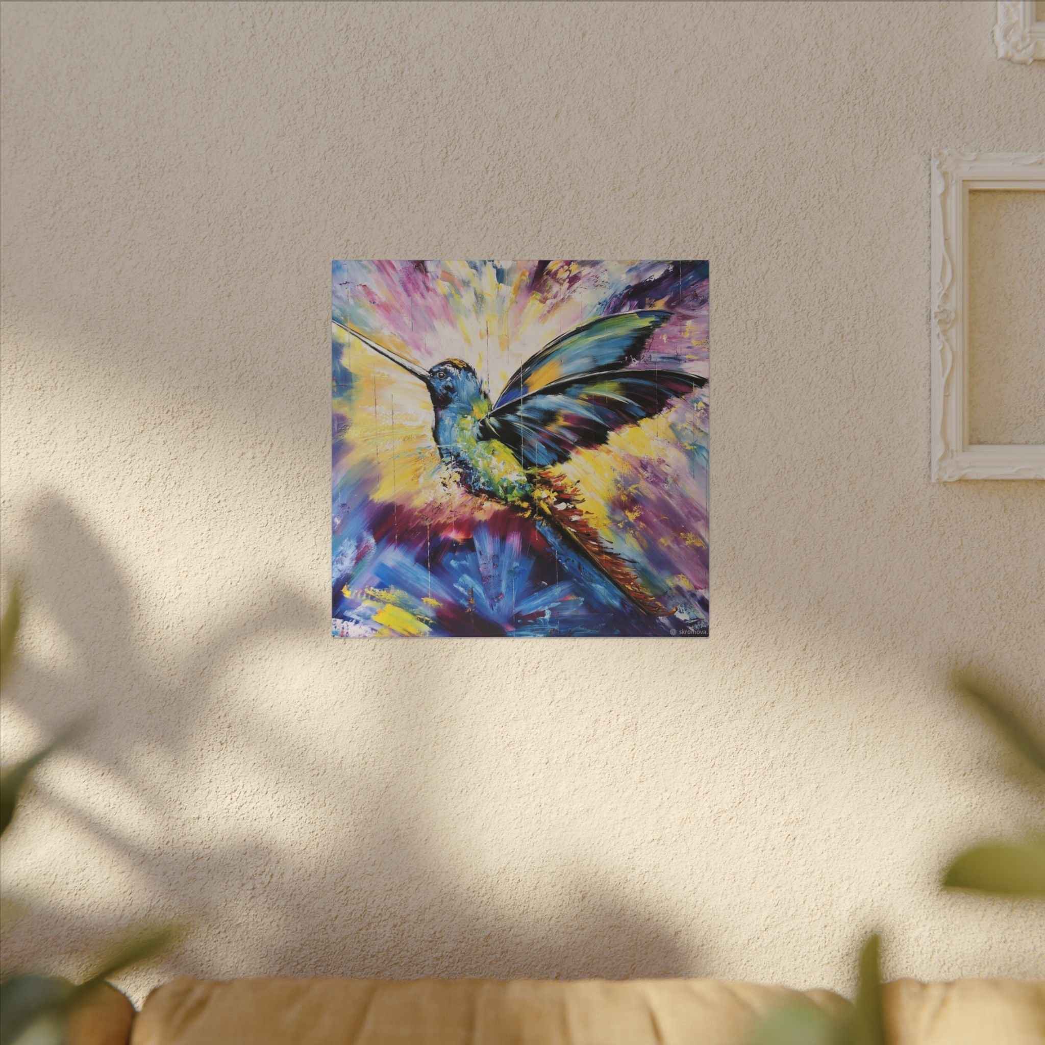 Vibrant Hummingbird Canvas Art - Colorful Abstract Bird Wall Decor (Matte Stretched) - TheKaraHan