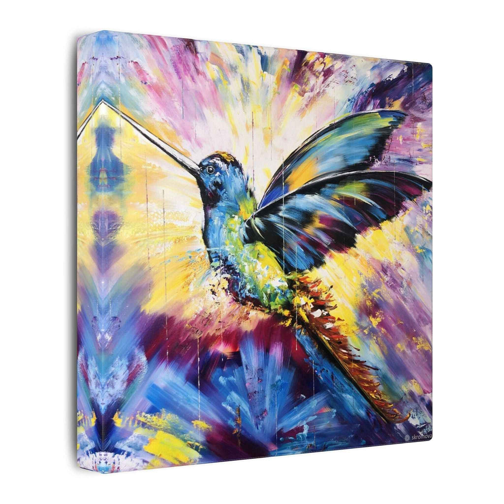 Vibrant Hummingbird Canvas Art - Colorful Abstract Bird Wall Decor (Matte Stretched) - TheKaraHan