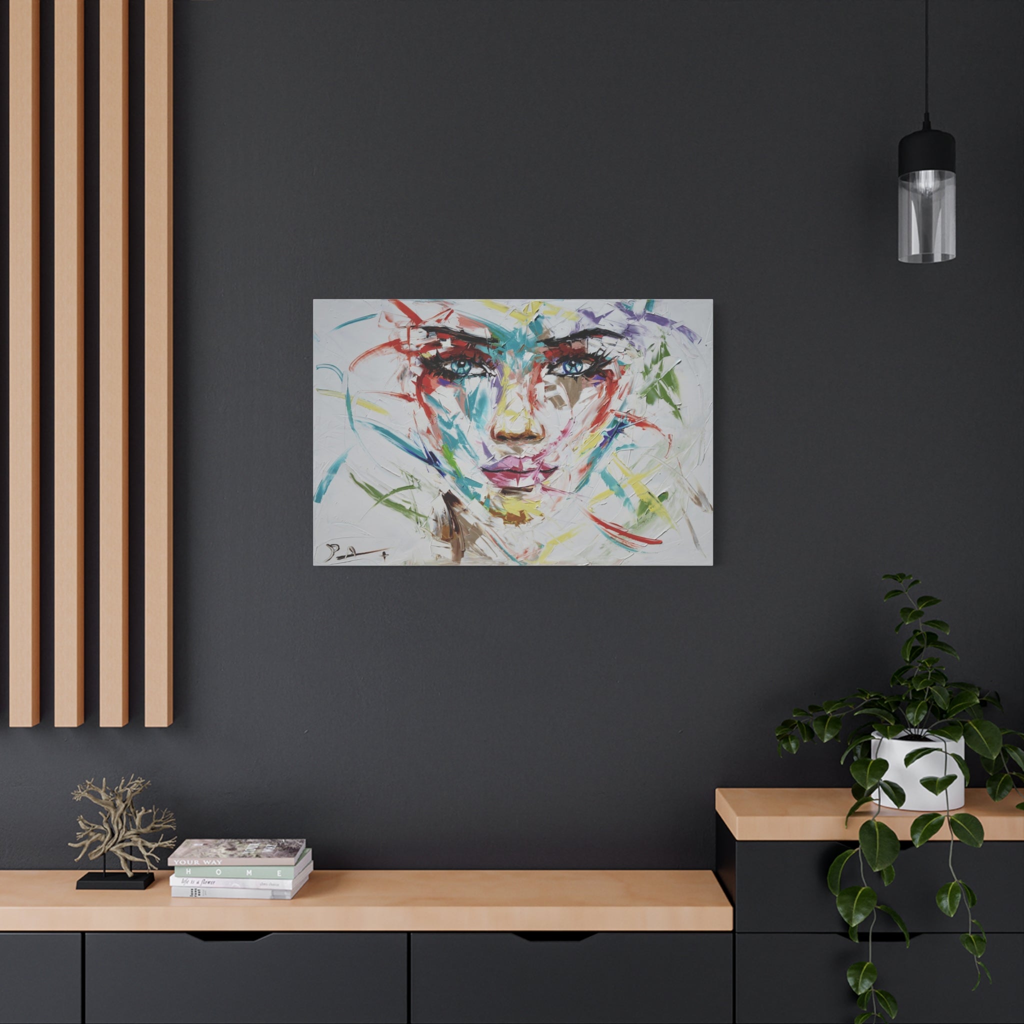 Abstract Colorful Woman Face Canvas Art - Matte Stretched Wall Painting 