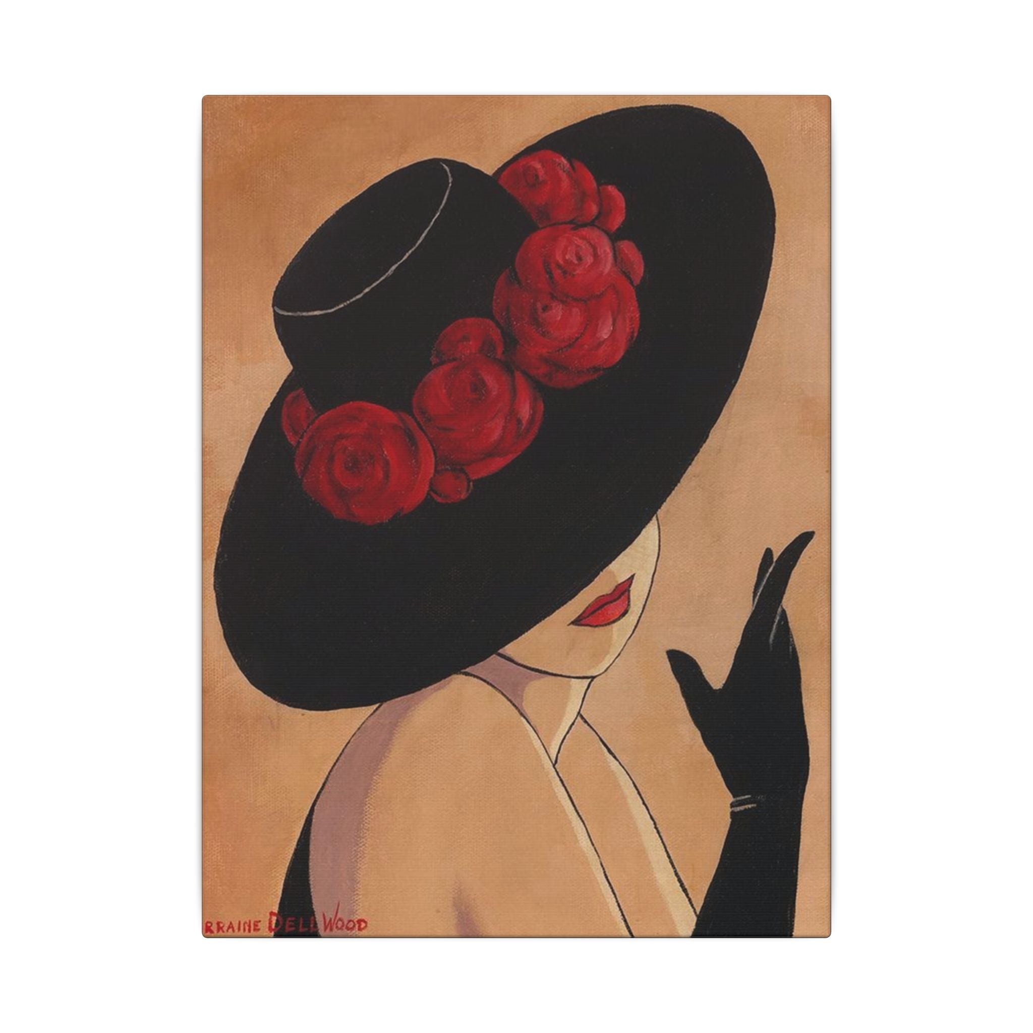 Elegant Lady in Black Hat Canvas Wall Art — Vintage Fashion Portrait 