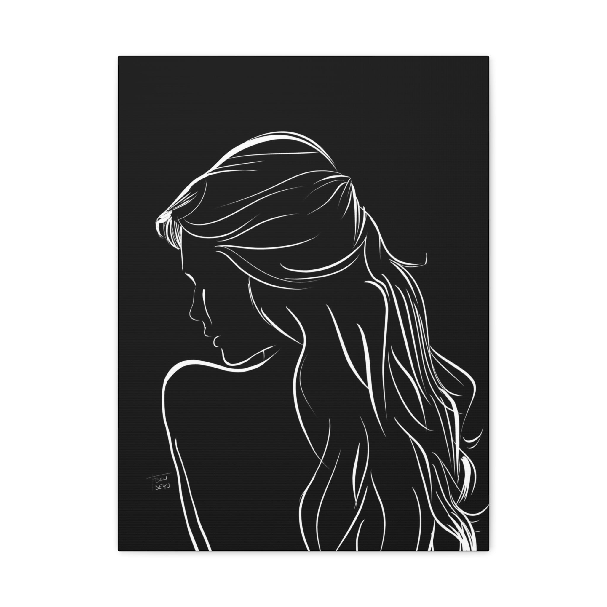 Minimal Line Art Woman Canvas Print — Black & White Silhouette Wall Art 