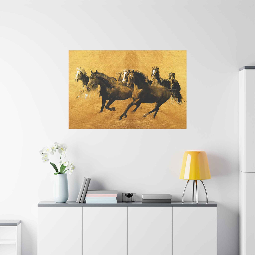 Golden Running Horses Canvas Wall Art – Wild Horse Decor