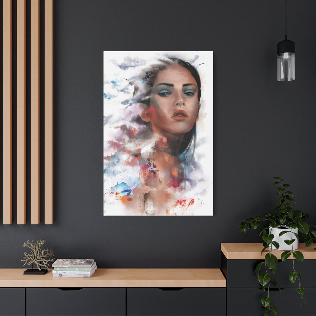 Watercolor Portrait Canvas Print — Ethereal Female Face Matte Stretched Art