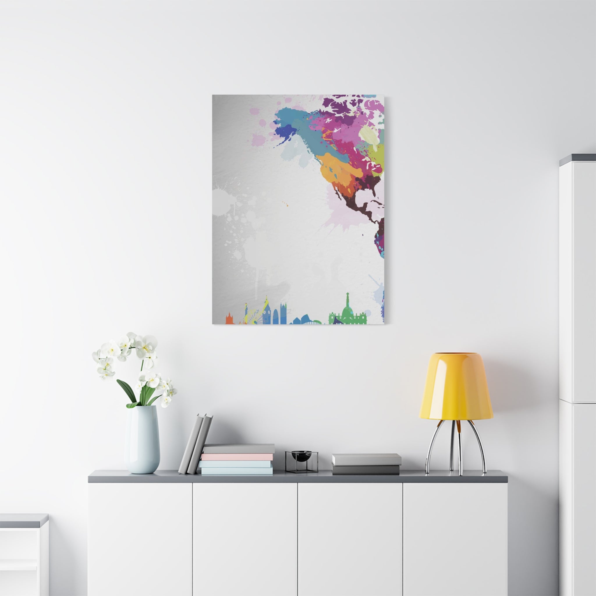 Color Splash World Map Canvas – Modern Stretched Matte Wall Art