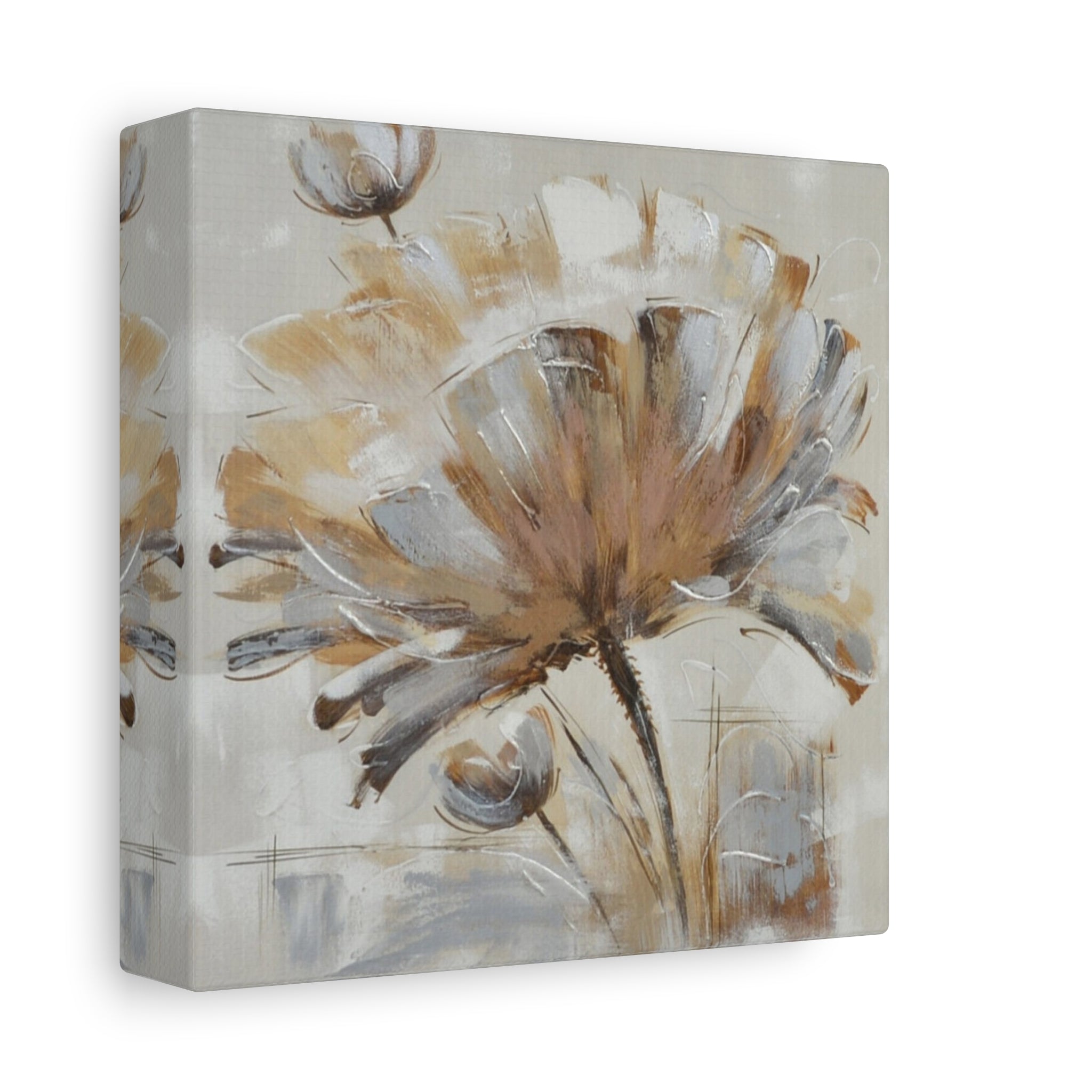 Neutral Floral Canvas Wall Art — Abstract Beige Flower Stretched Canvas 