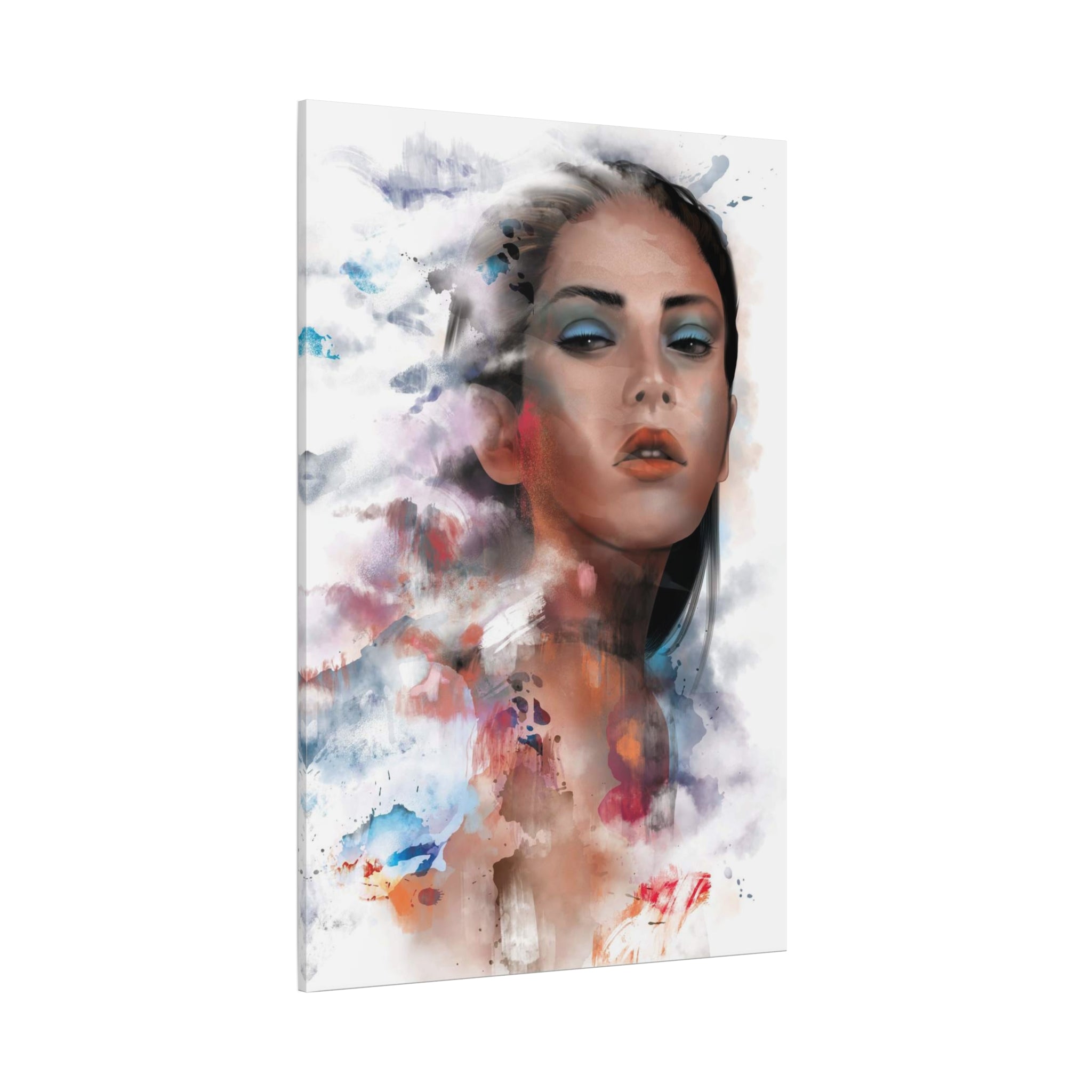 Watercolor Portrait Canvas Print — Ethereal Female Face Matte Stretched Art