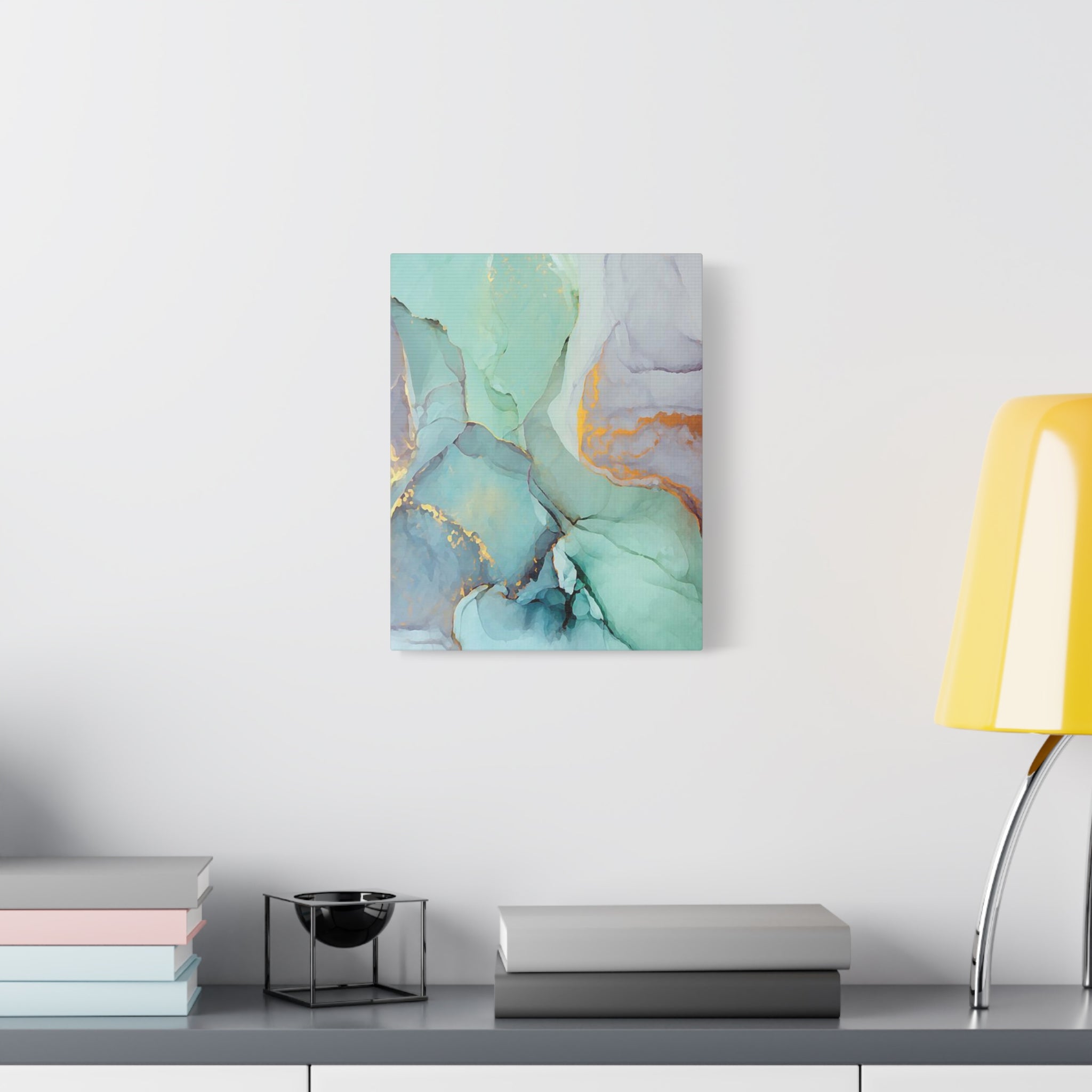 Aqua Marble Abstract Canvas Art — Matte Stretched Wall Print 