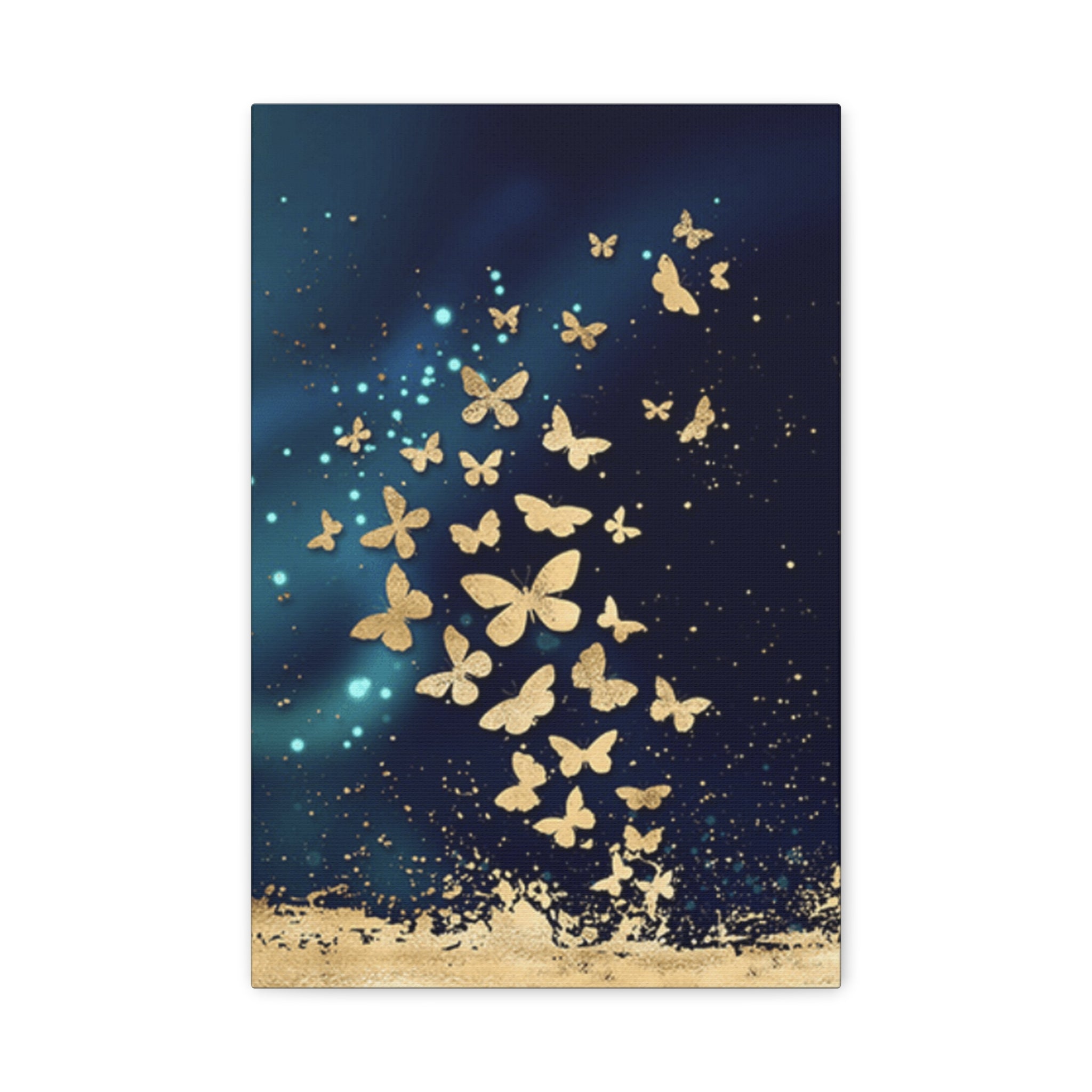Gold Butterflies on Navy Canvas Print — Stretched Matte Wall Art 