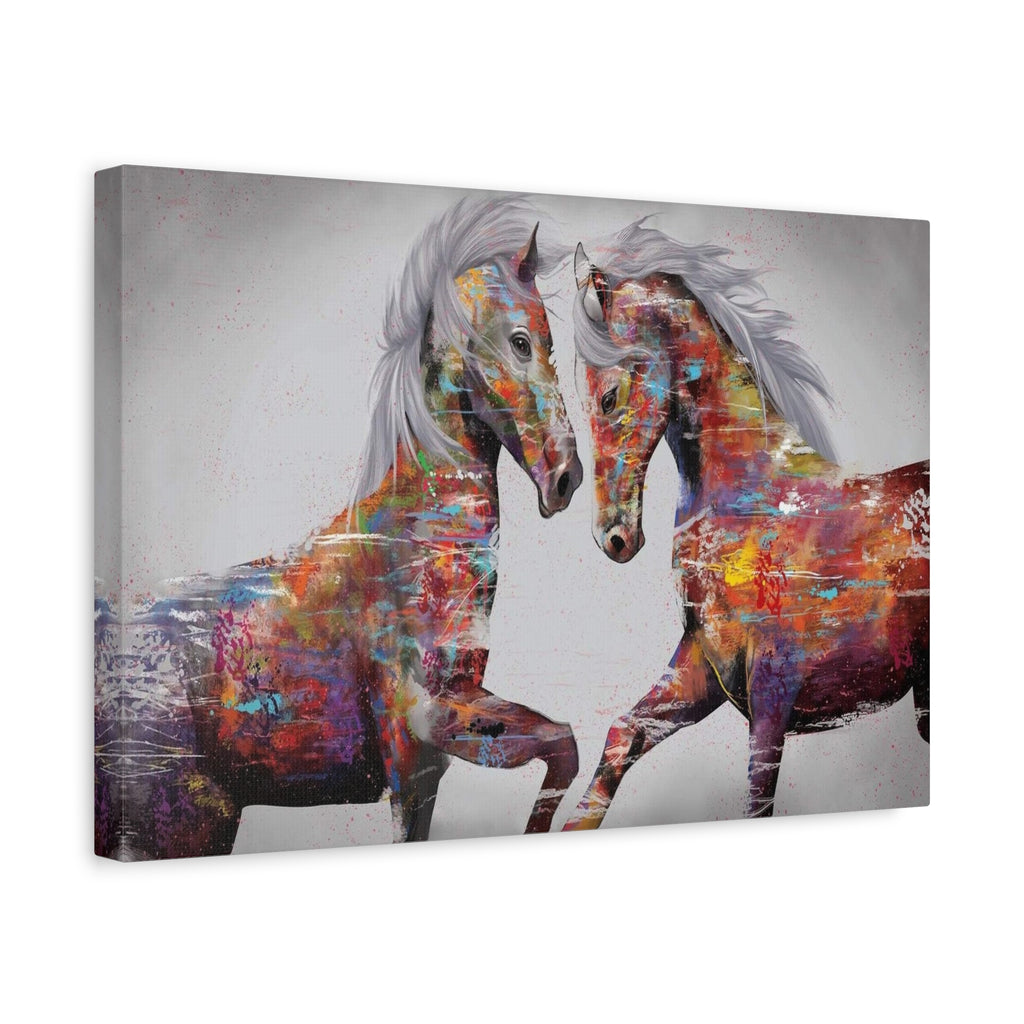Colorful Horses Canvas Wall Art — Vibrant Abstract Horse Painting on Stretched Matte Canvas - TheKaraHan