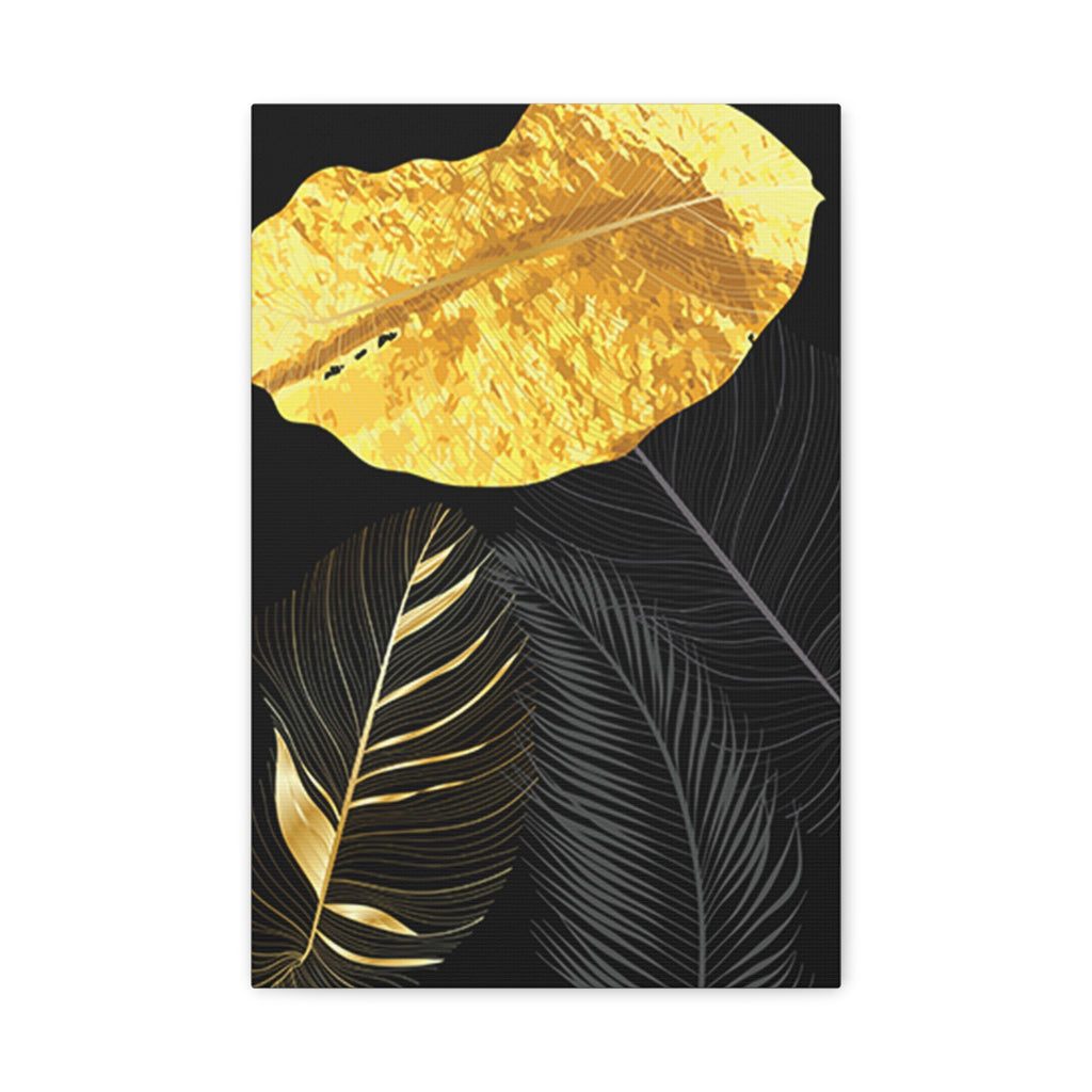 Gold Leaf Feathers Matte Canvas Wall Art 