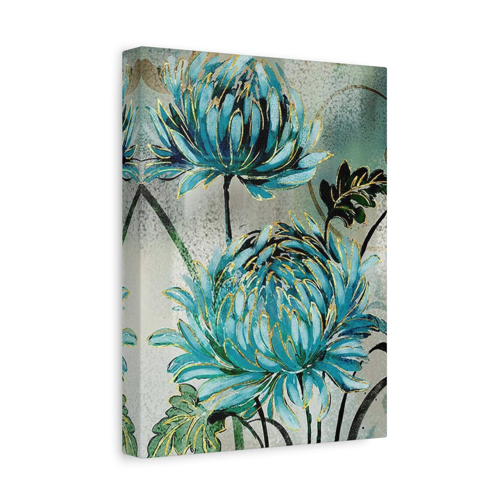 Blue Chrysanthemum Canvas Wall Art – Matte Stretched Floral Print