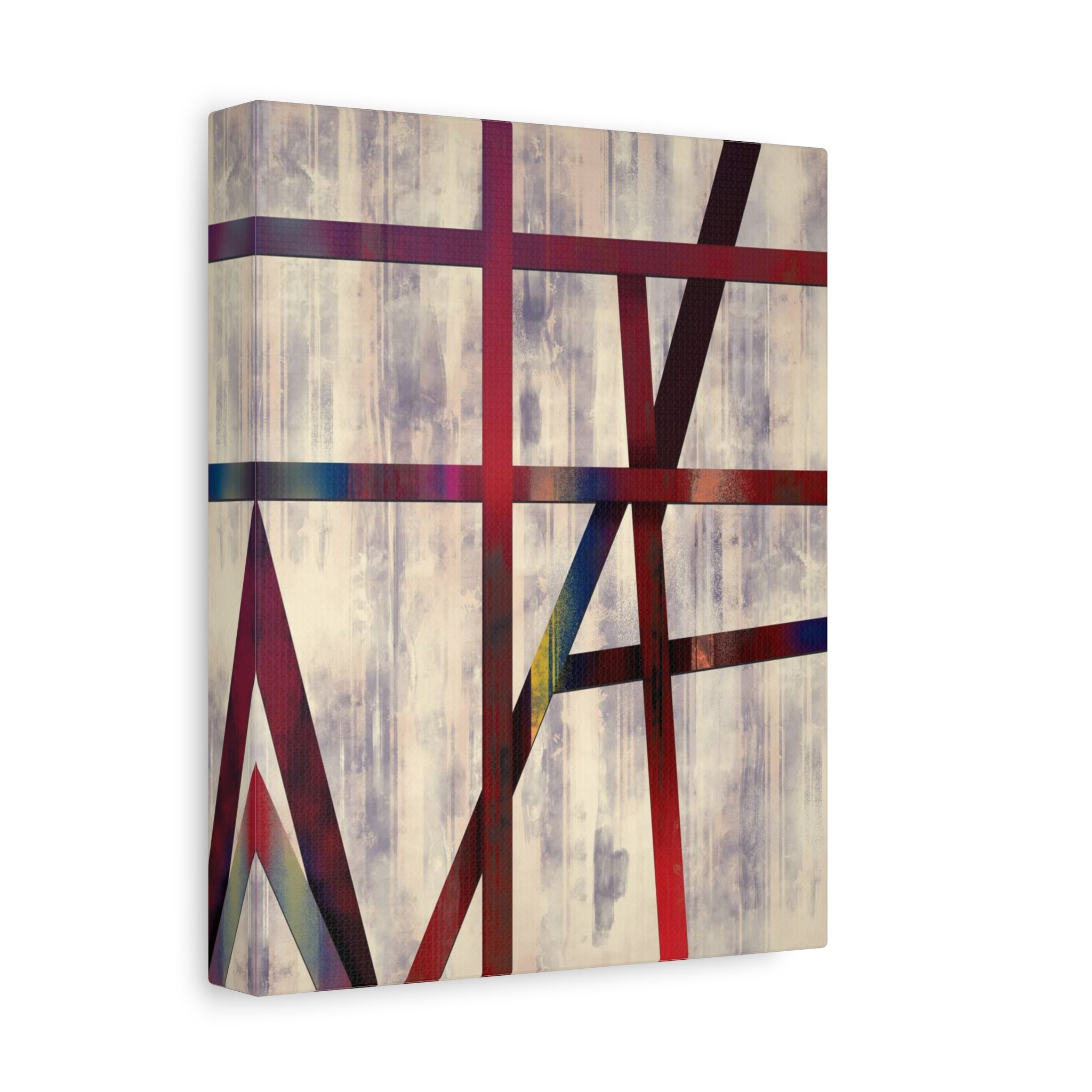 Abstract Geometric Canvas Wall Art — Modern Red & Neutral Stretched Matte Print 