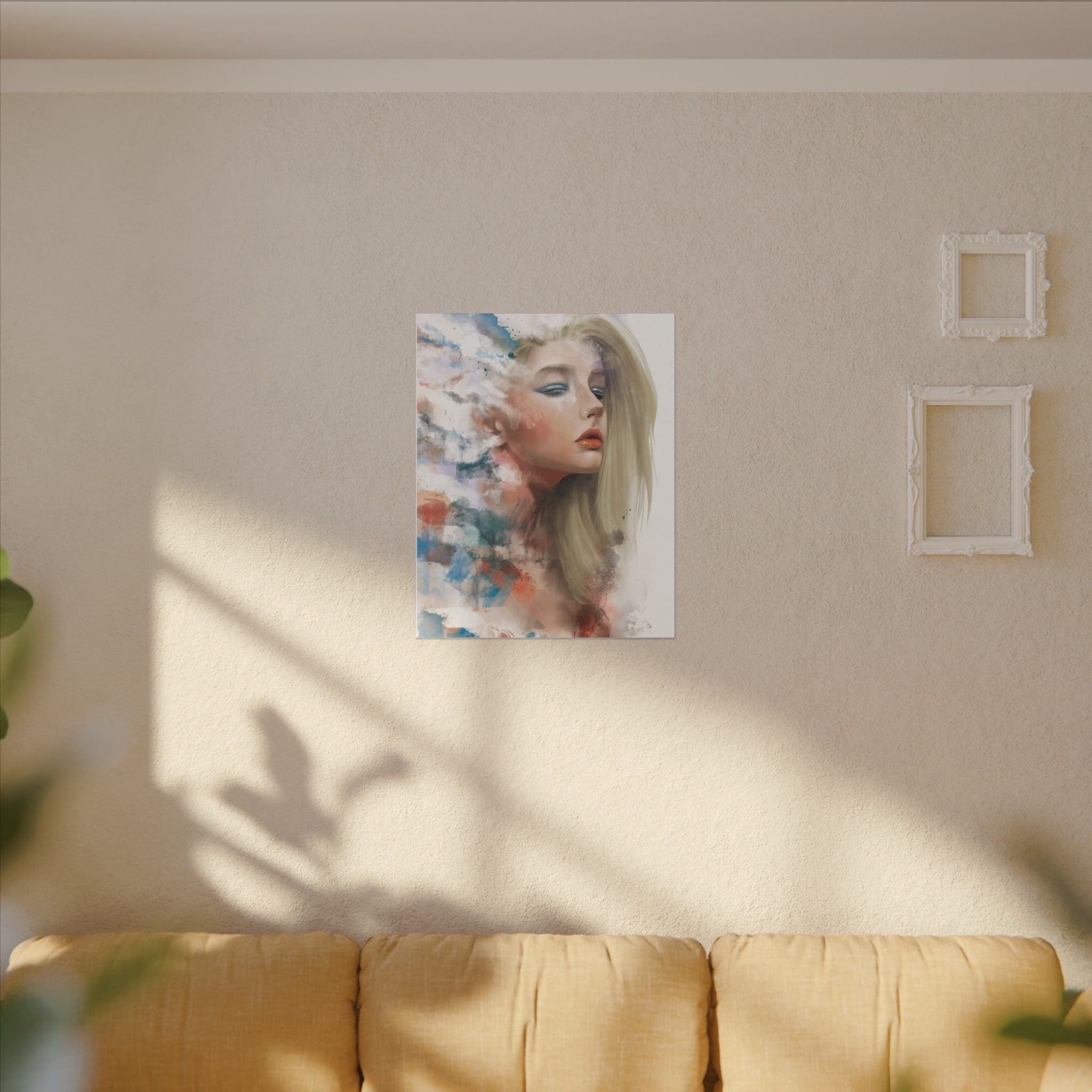 Watercolor Portrait Canvas — Dreamy Female Face Wall Art, Matte Stretched Print