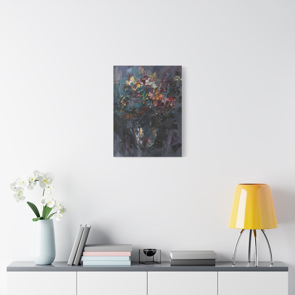 Abstract Floral Canvas Art - Moody Bouquet Matte Stretched Wall Painting 