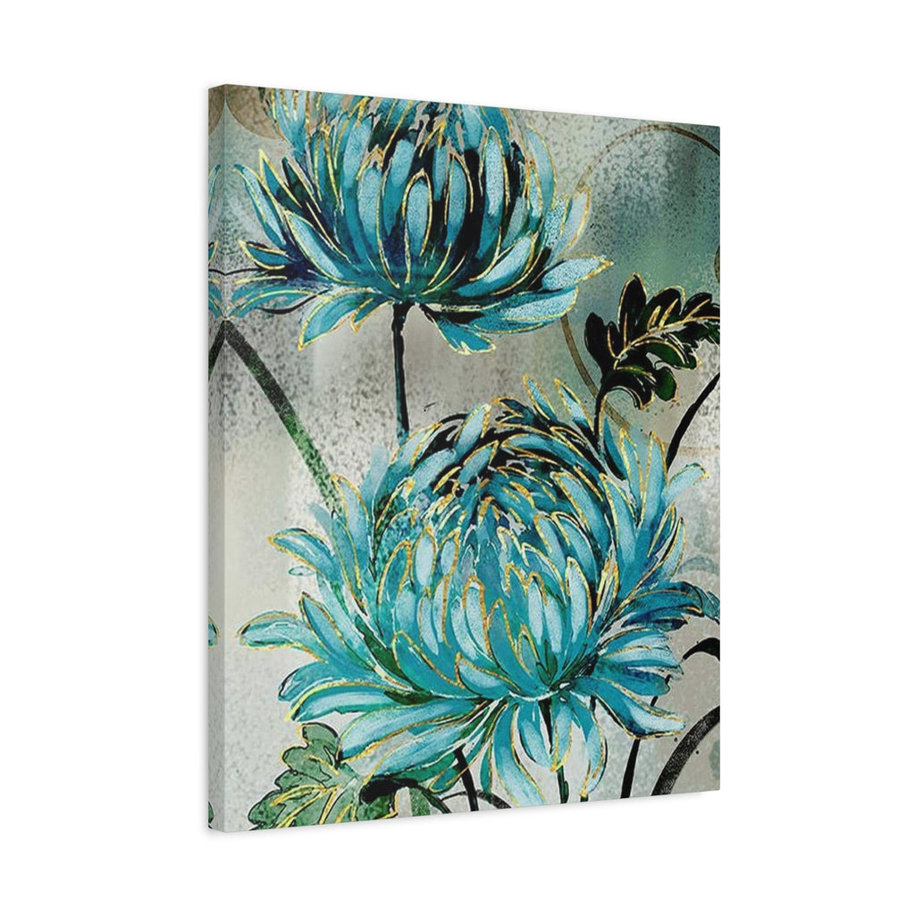 Blue Chrysanthemum Canvas Wall Art – Matte Stretched Floral Print
