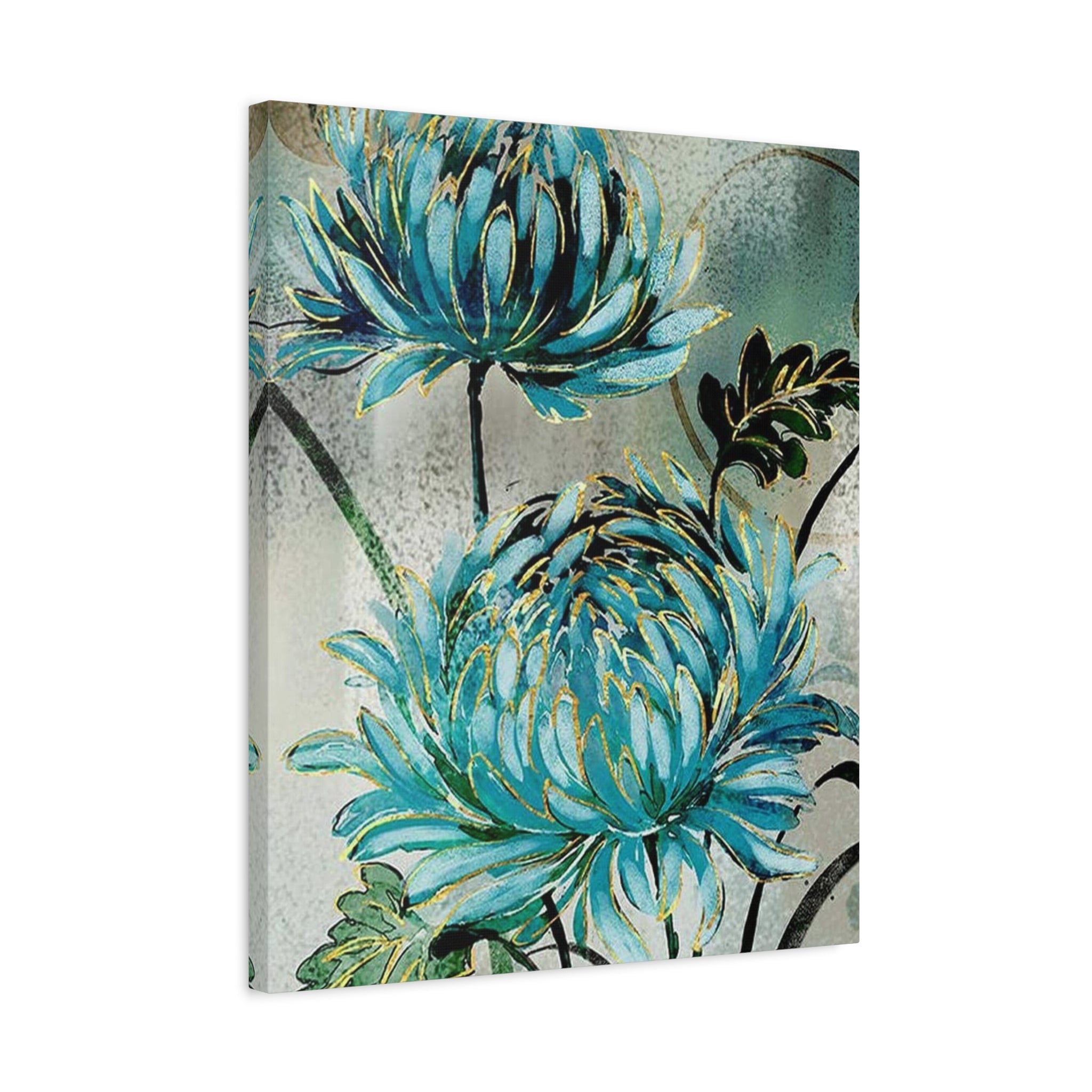 Blue Chrysanthemum Canvas Wall Art – Matte Stretched Floral Print