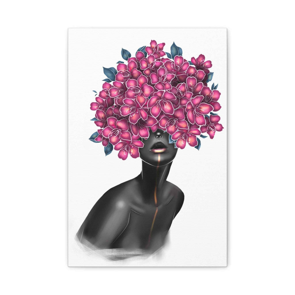 Pink Floral Woman Wall Art, Abstract Black Woman Portrait