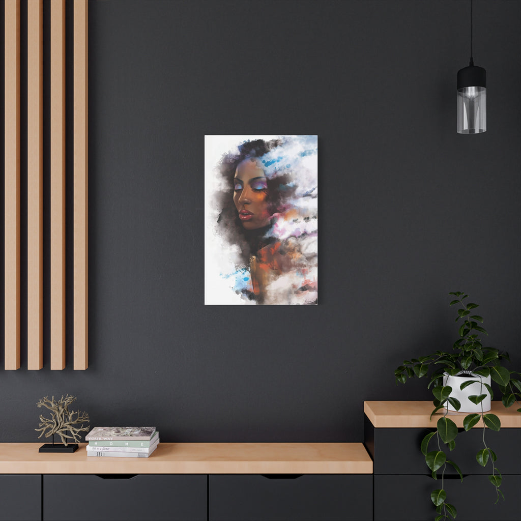 Abstract Portrait Canvas Wall Art — Colorful Afrocentric Woman Matte Stretched Canvas