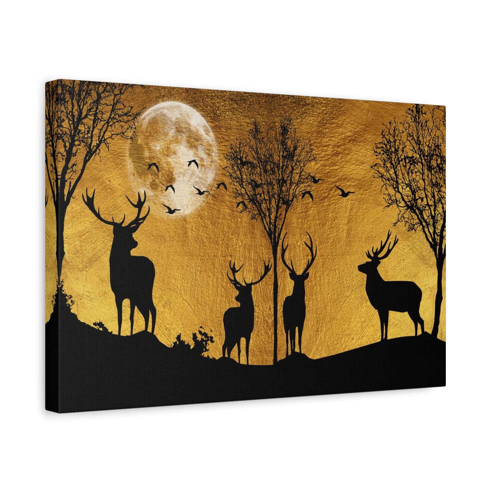 Golden Deer Wall Art - Forest Canvas Nature Decor