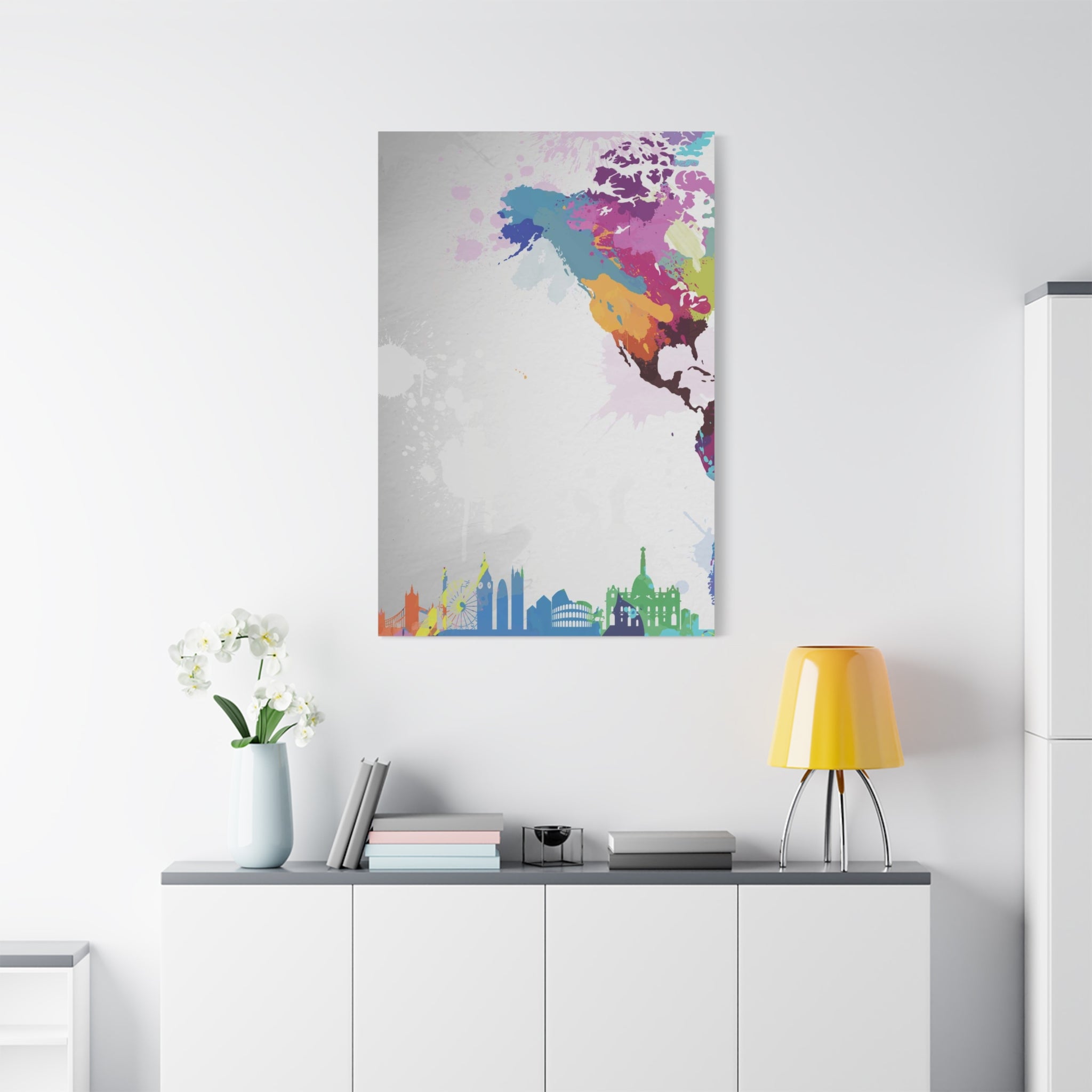 Color Splash World Map Canvas – Modern Stretched Matte Wall Art