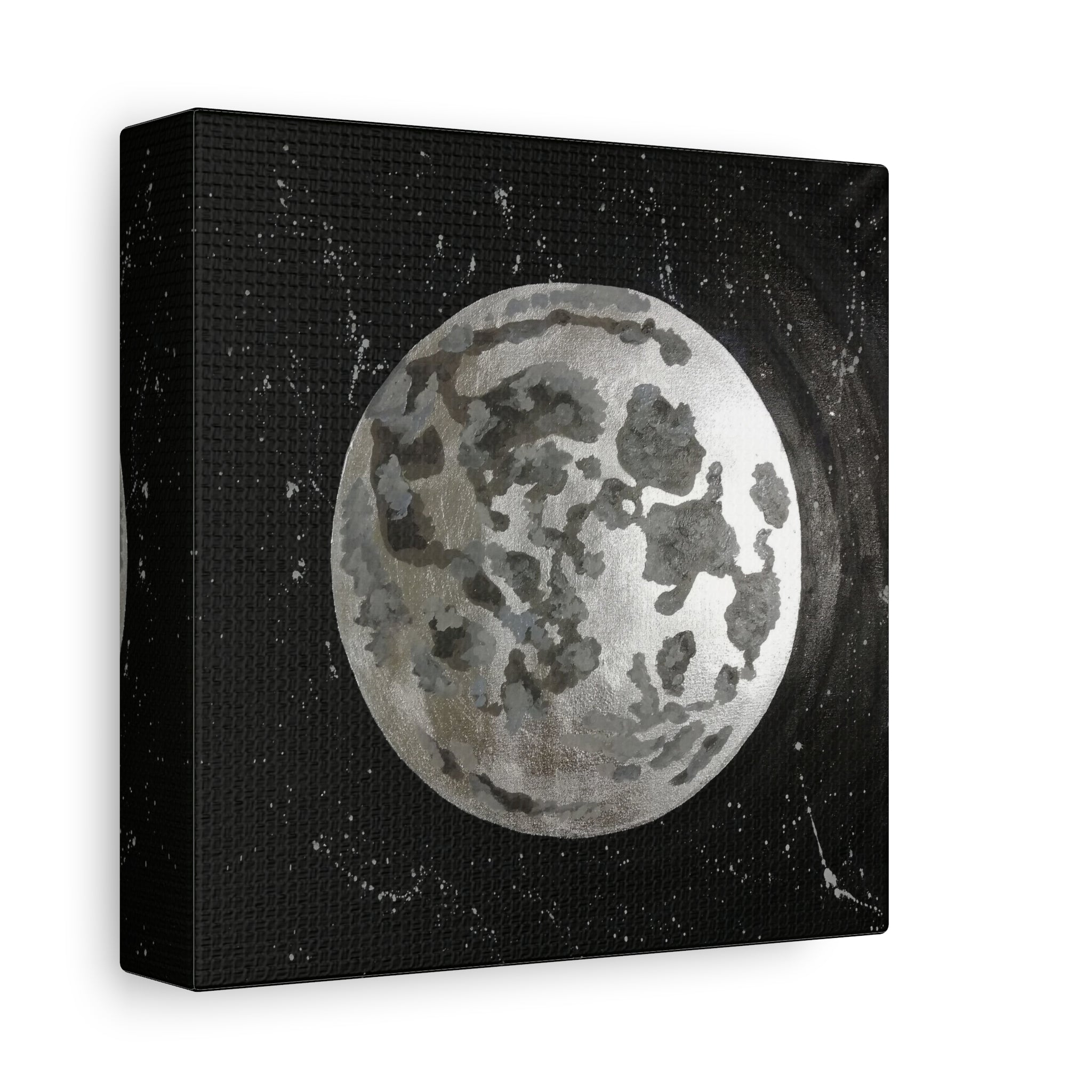 Lunar Moon Canvas Print — Watercolor Moon Art on Black Starry Background 