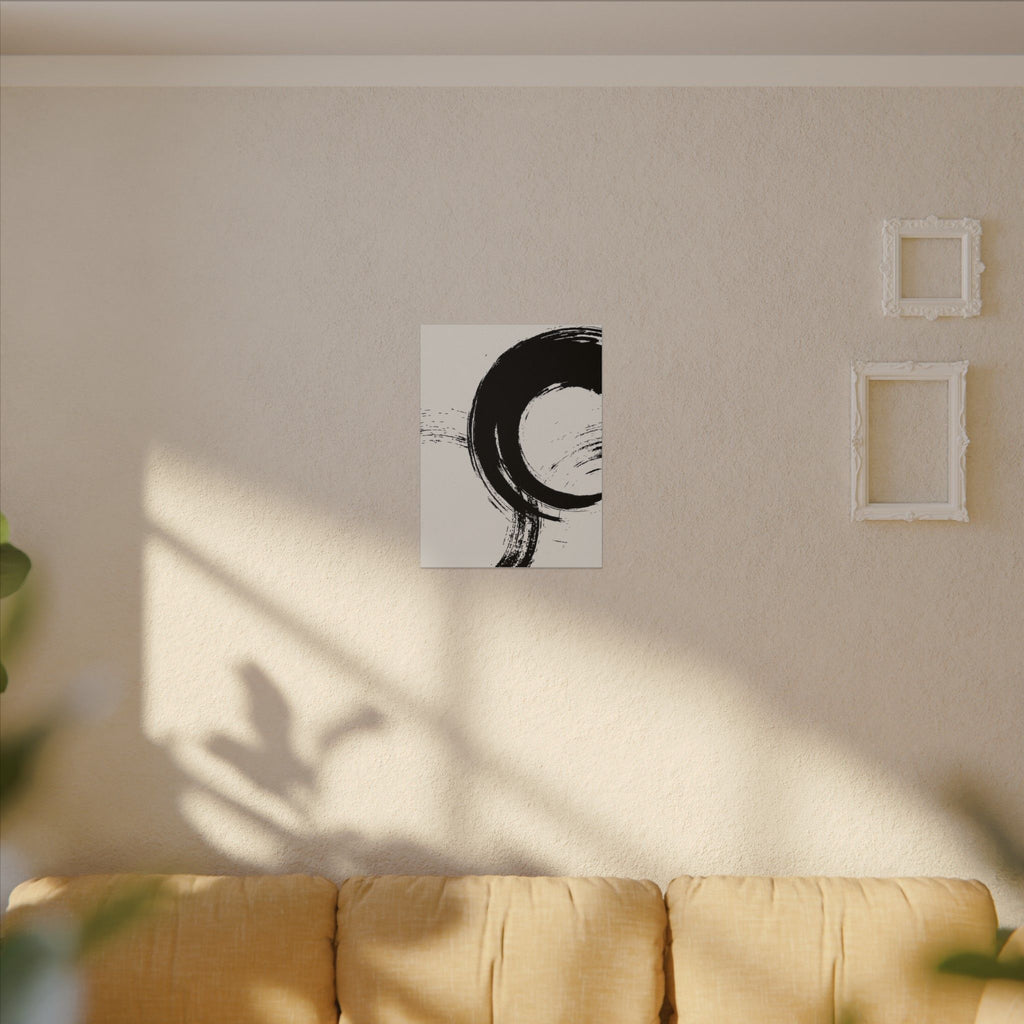 Zen Brushstroke Canvas Wall Art — Minimal Black Circle Abstract