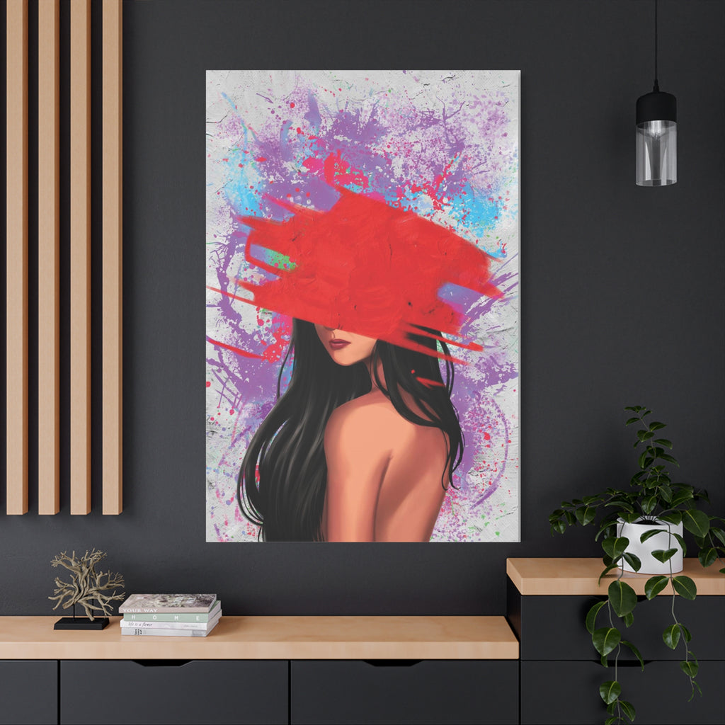 Abstract Red Brushstroke Woman — Matte Stretched Canvas Wall Art 