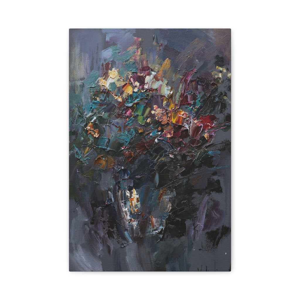 Abstract Floral Canvas Art - Moody Bouquet Matte Stretched Wall Painting 