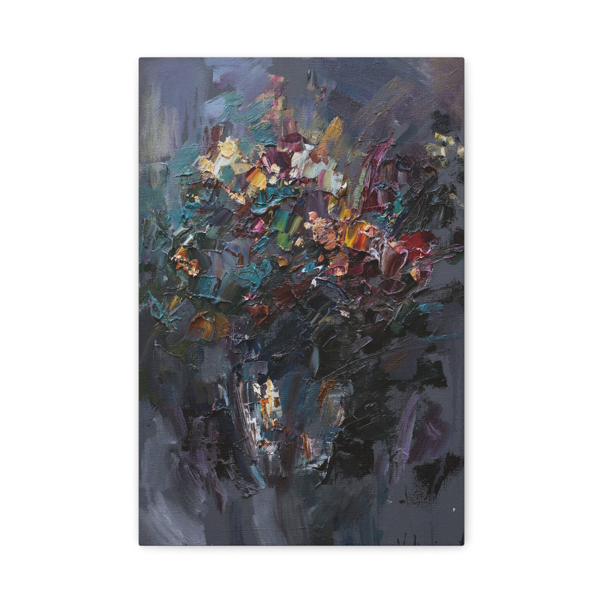 Abstract Floral Canvas Art - Moody Bouquet Matte Stretched Wall Painting 