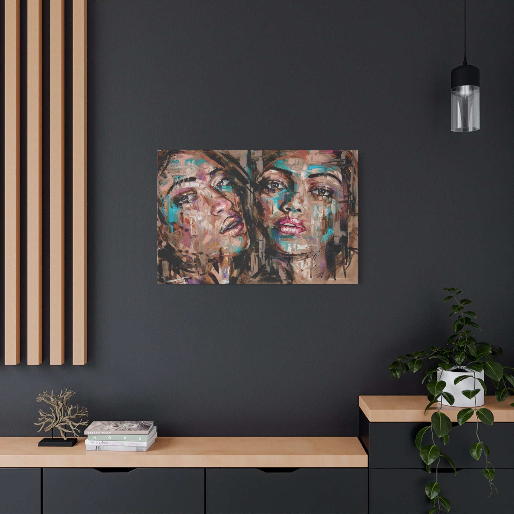 Abstract Dual Portrait Matte Canvas Wall Art — Contemporary Female Faces, Stretched 1.25" 