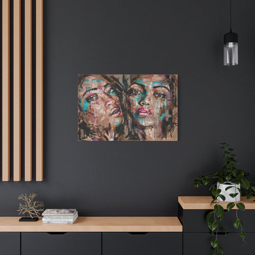 Abstract Dual Portrait Matte Canvas Wall Art — Contemporary Female Faces, Stretched 1.25"