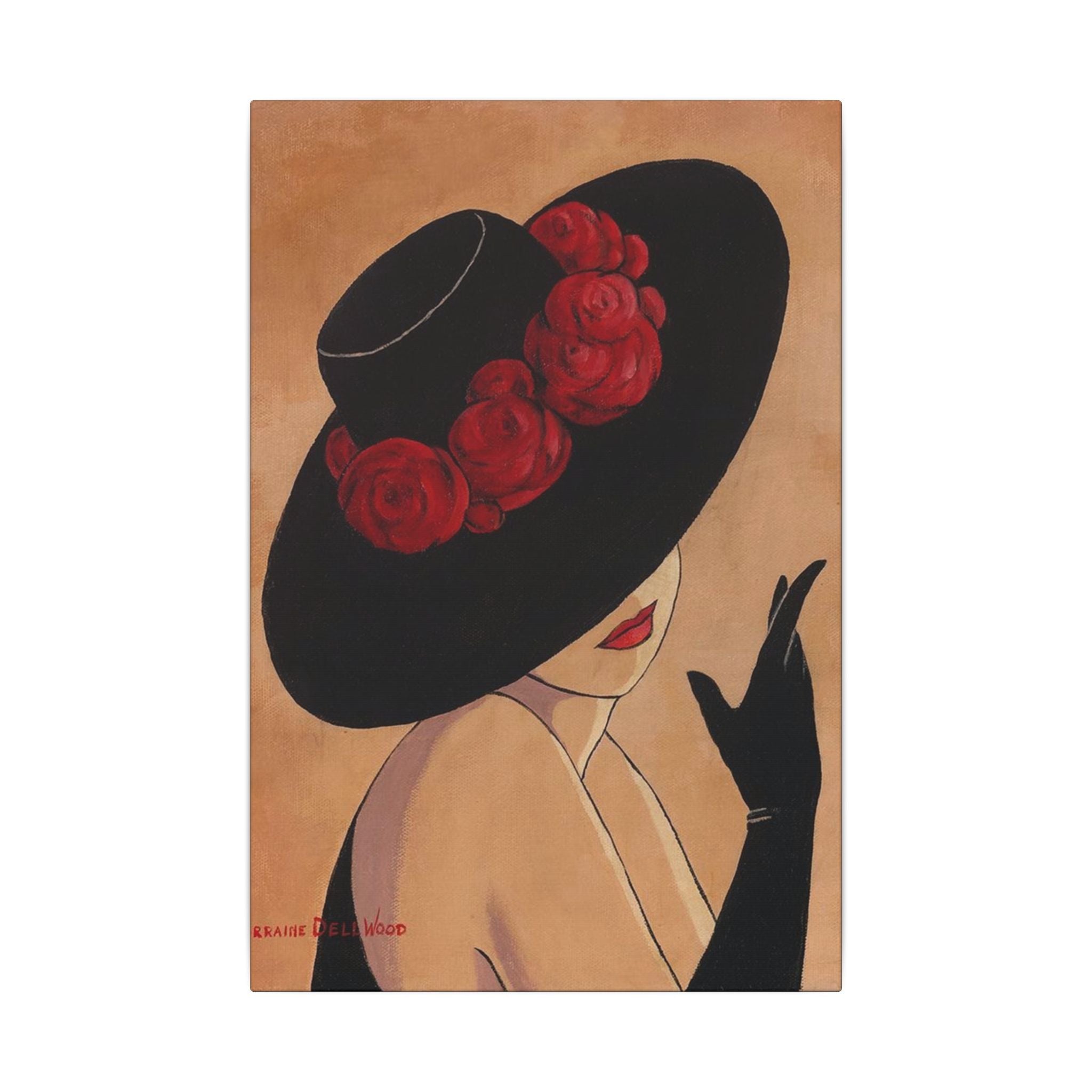 Elegant Lady in Black Hat Canvas Wall Art — Vintage Fashion Portrait 