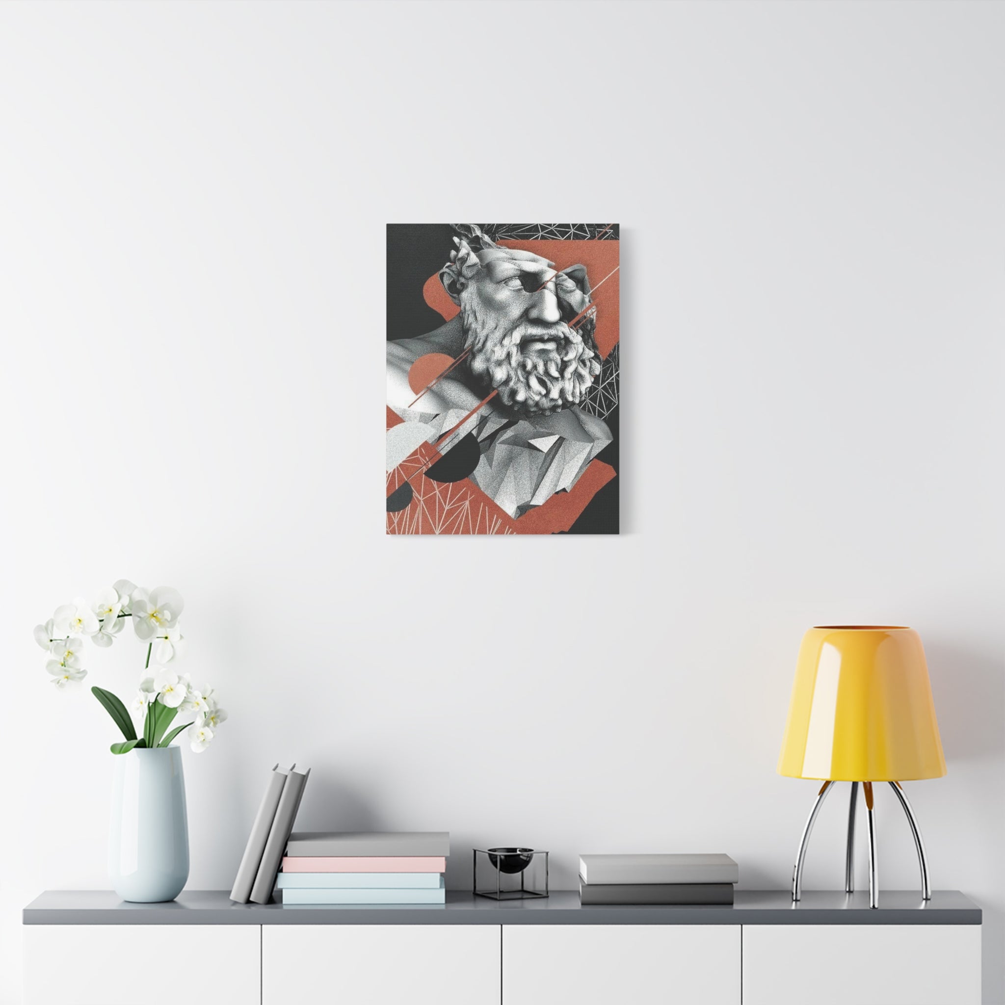 Classical Bust Abstract Matte Canvas Wall Art — Geometric Greek Sculpture Print 