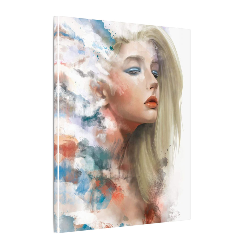 Watercolor Portrait Canvas — Dreamy Female Face Wall Art, Matte Stretched Print