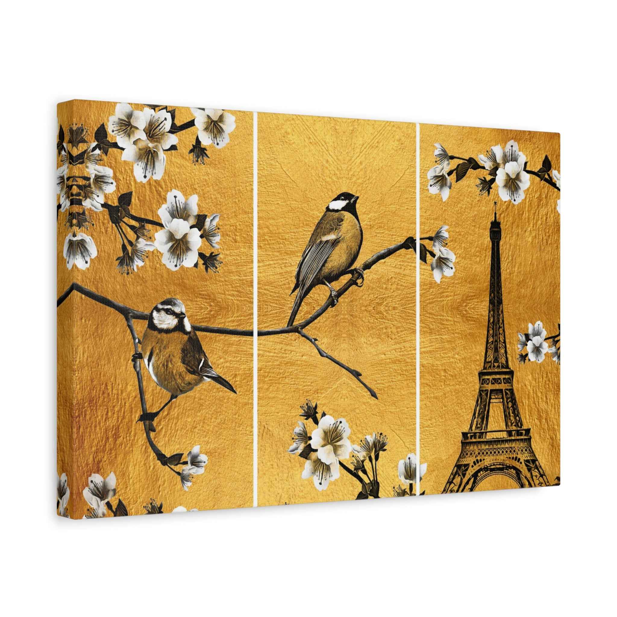 Paris Eiffel Tower Birds Triptych Canvas Wall Art – Floral Travel Decor