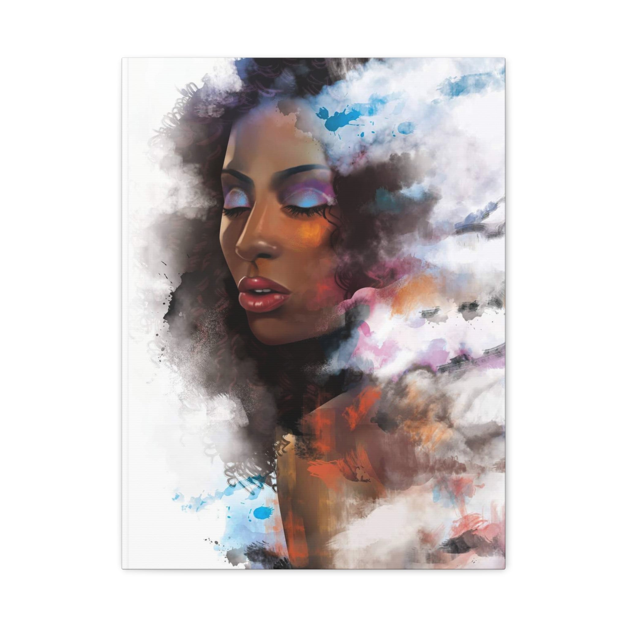 Abstract Portrait Canvas Wall Art — Colorful Afrocentric Woman Matte Stretched Canvas