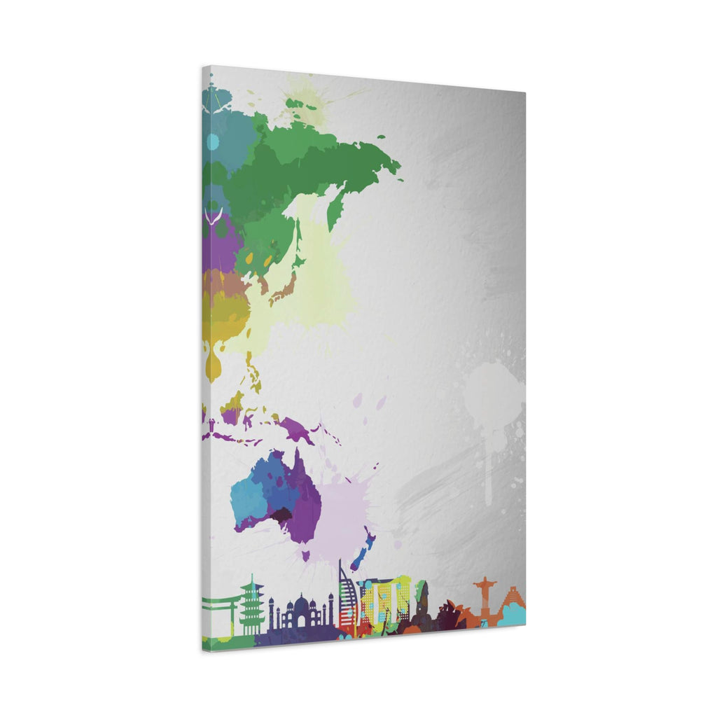 World Map Silhouette Canvas – Colorful Travel Skyline Wall Art