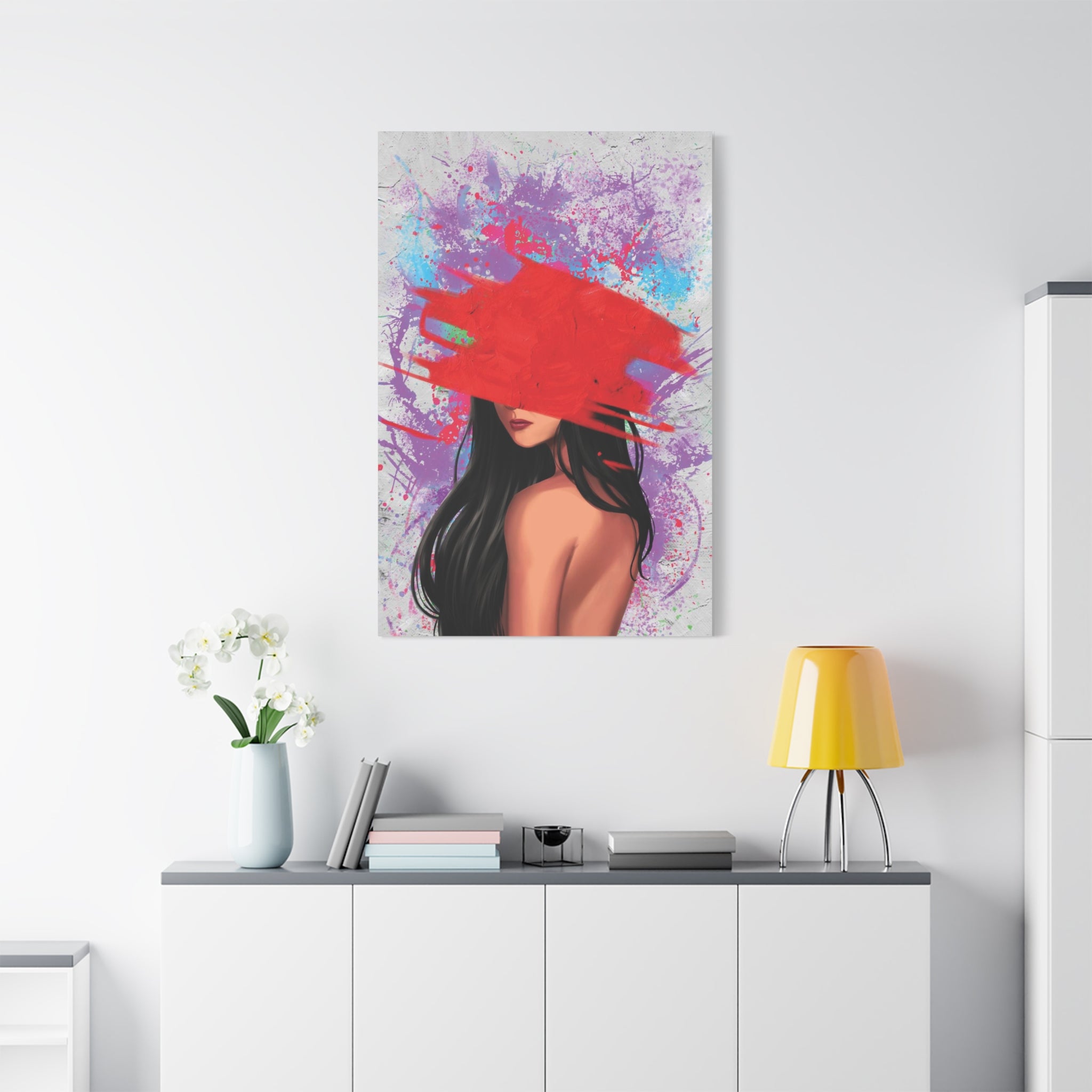 Abstract Red Brushstroke Woman — Matte Stretched Canvas Wall Art 