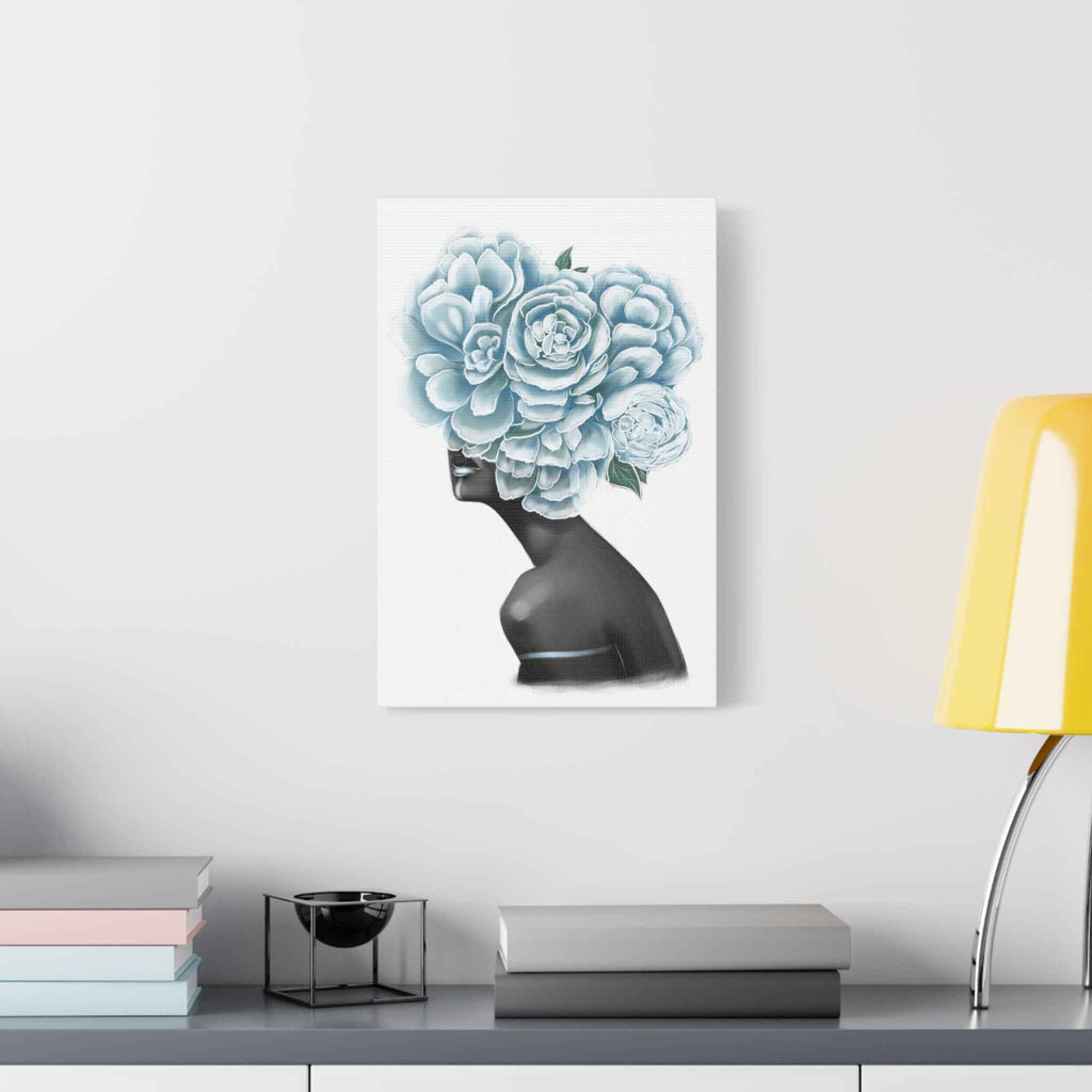 Blue Floral Woman Canvas Wall Art – Abstract Female Portrait