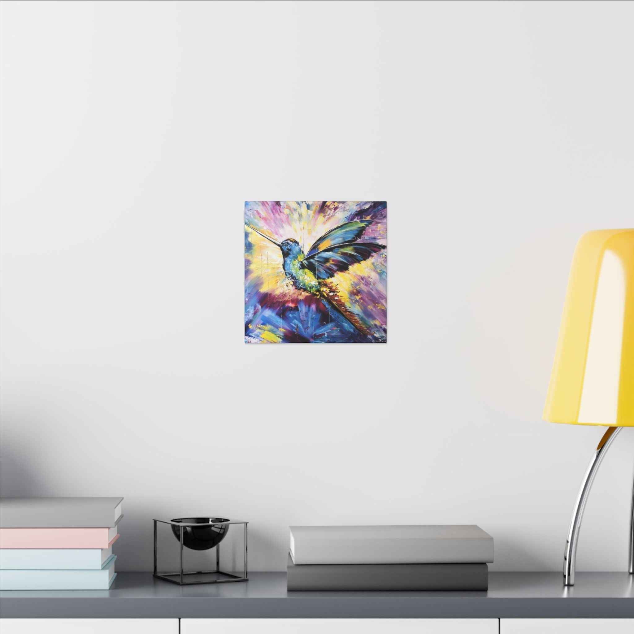 Vibrant Hummingbird Canvas Art - Colorful Abstract Bird Wall Decor (Matte Stretched) - TheKaraHan