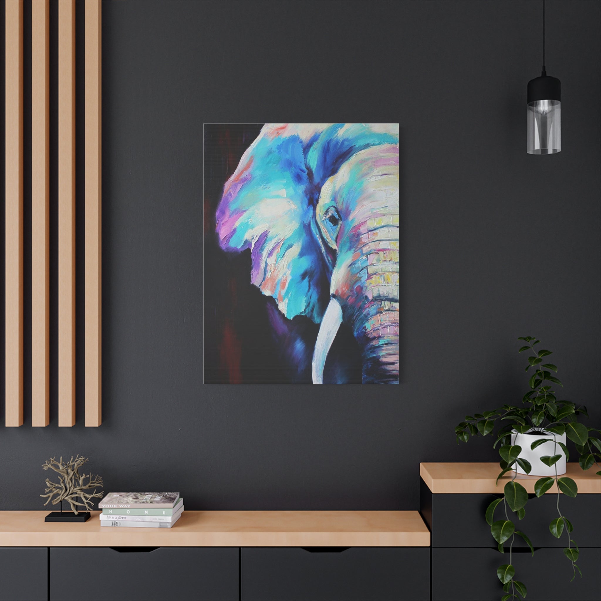 Vibrant Colorful Elephant Matte Stretched Canvas Wall Art