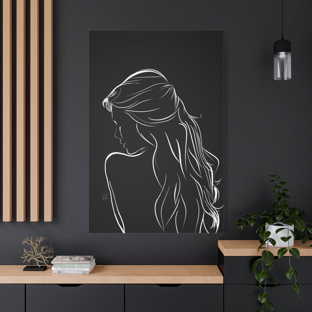 Minimal Line Art Woman Canvas Print — Black & White Silhouette Wall Art 