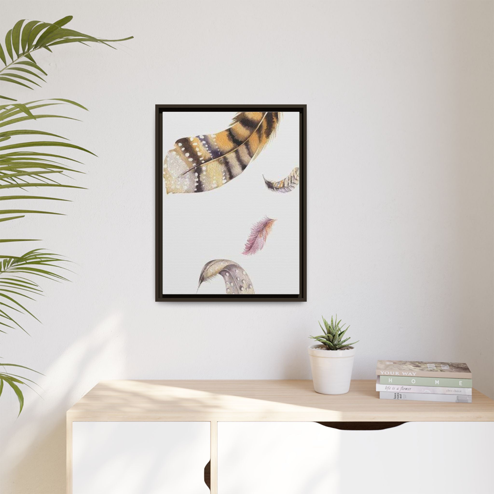 Feather Watercolor Matte Canvas Print — Framed Wall Art 