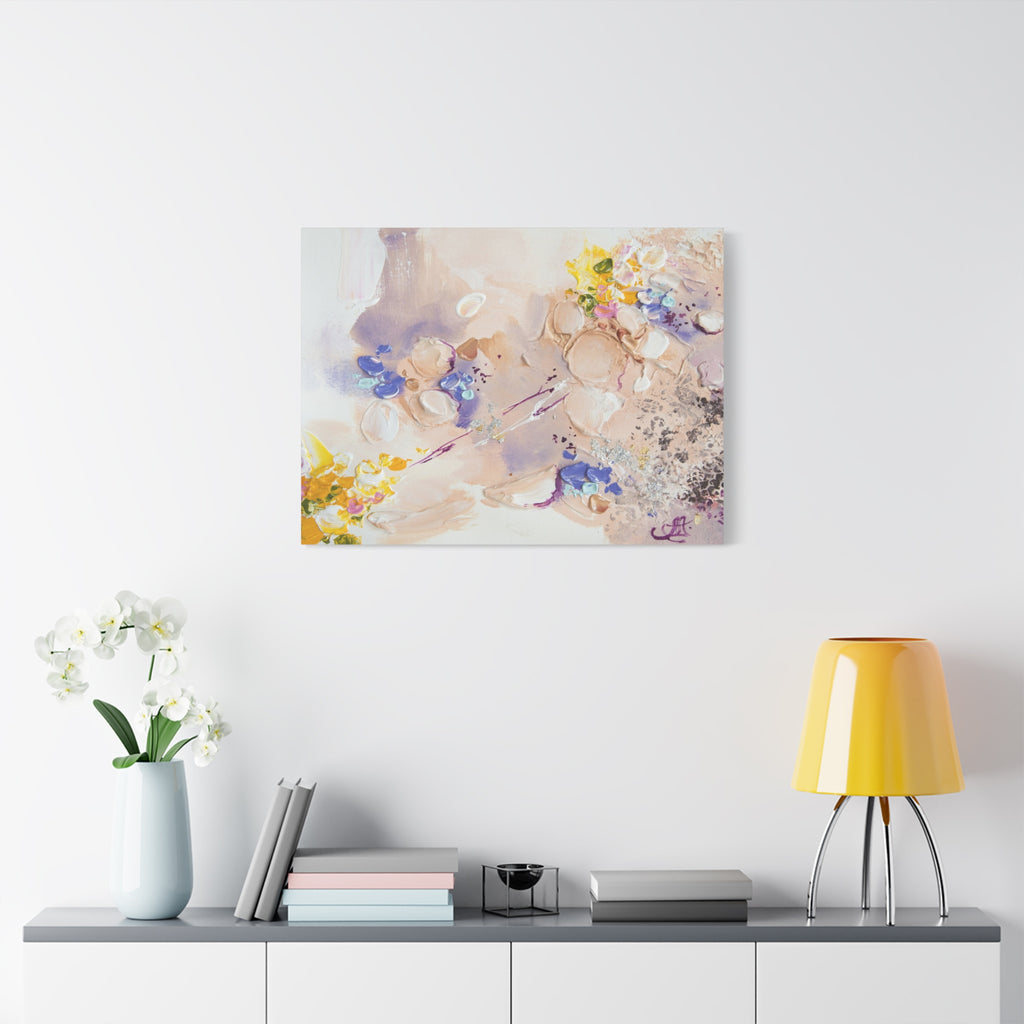 Abstract Floral Matte Canvas Wall Art — Pastel Bouquet Stretched Print 