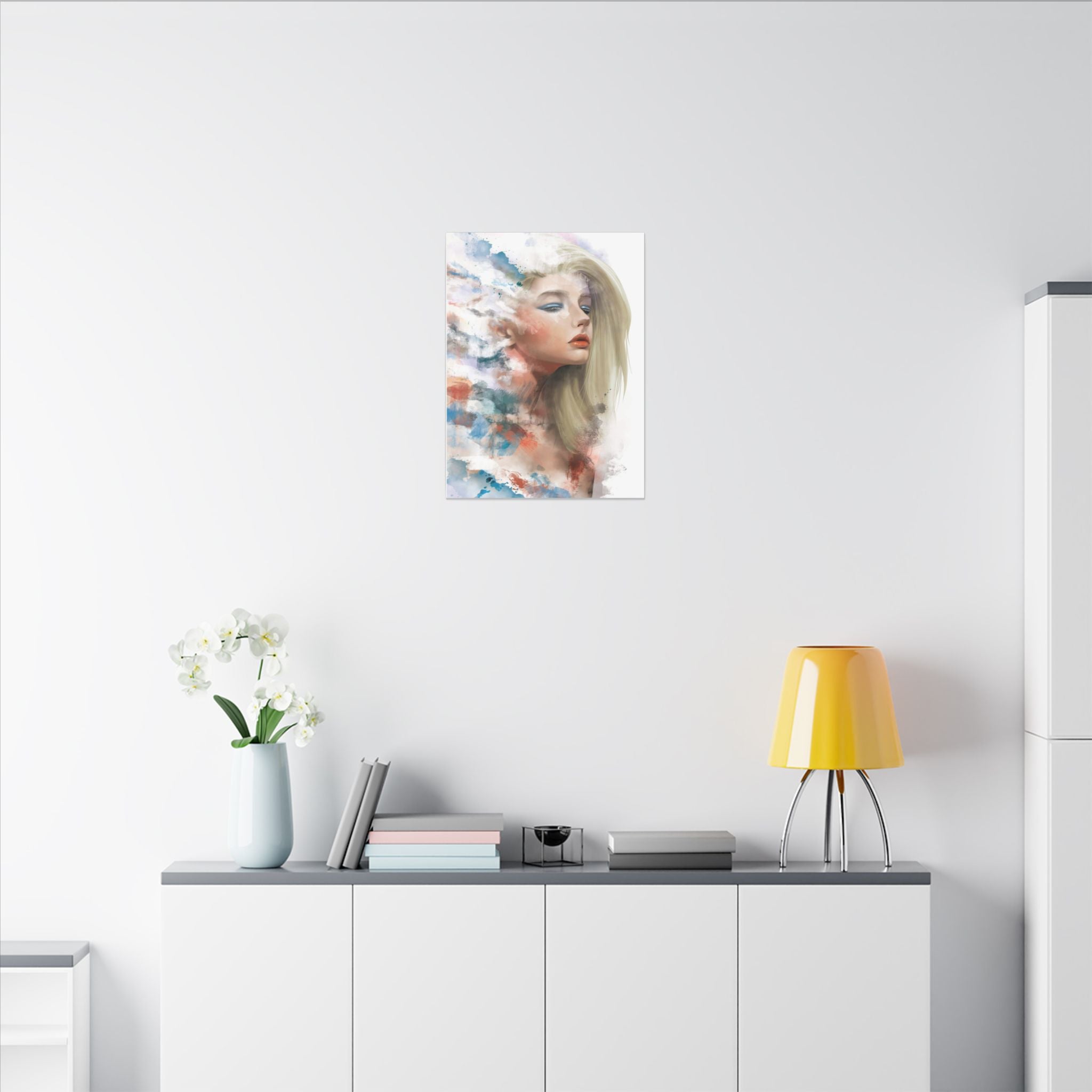 Watercolor Portrait Canvas — Dreamy Female Face Wall Art, Matte Stretched Print