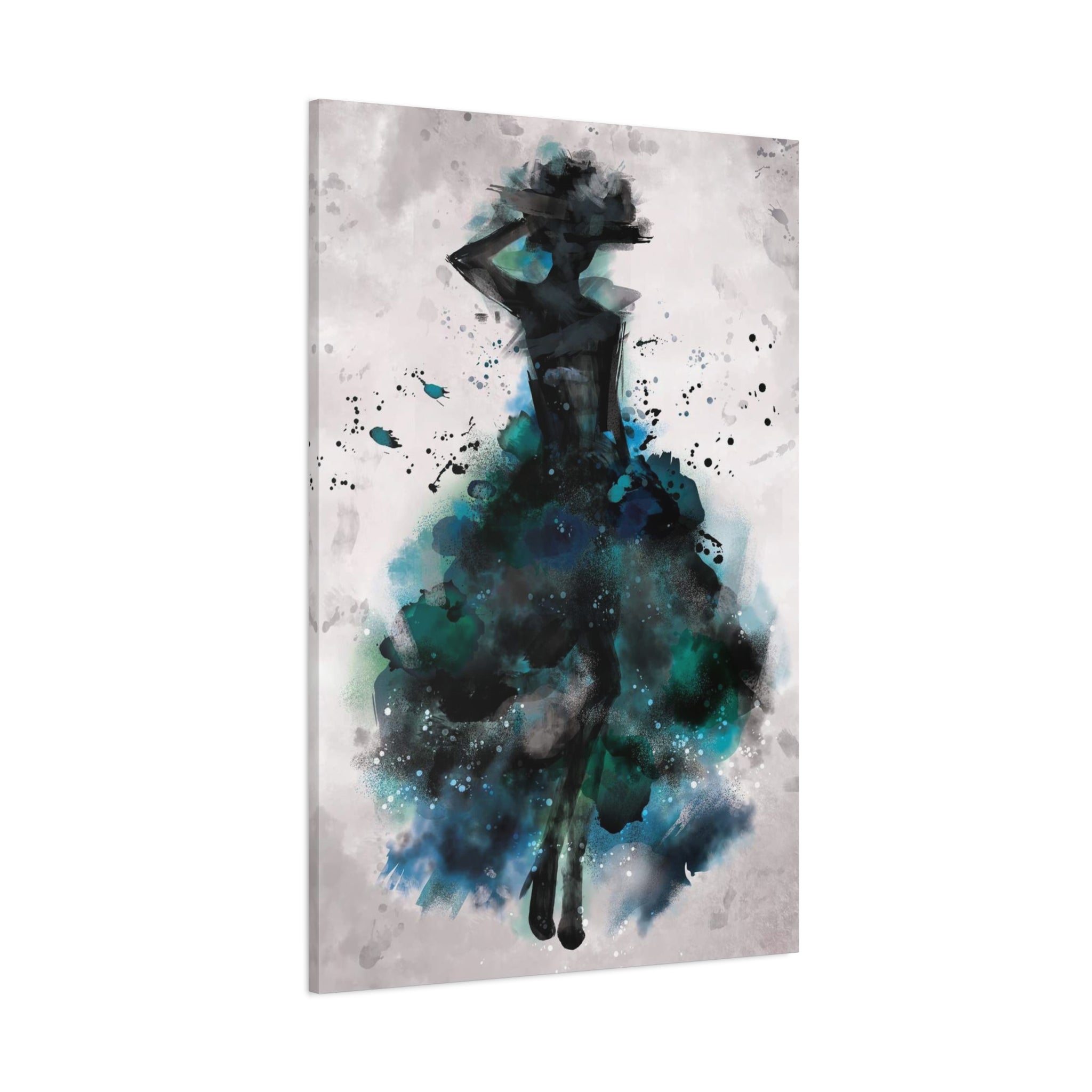 Teal Watercolor Ballerina Matte Canvas Print 