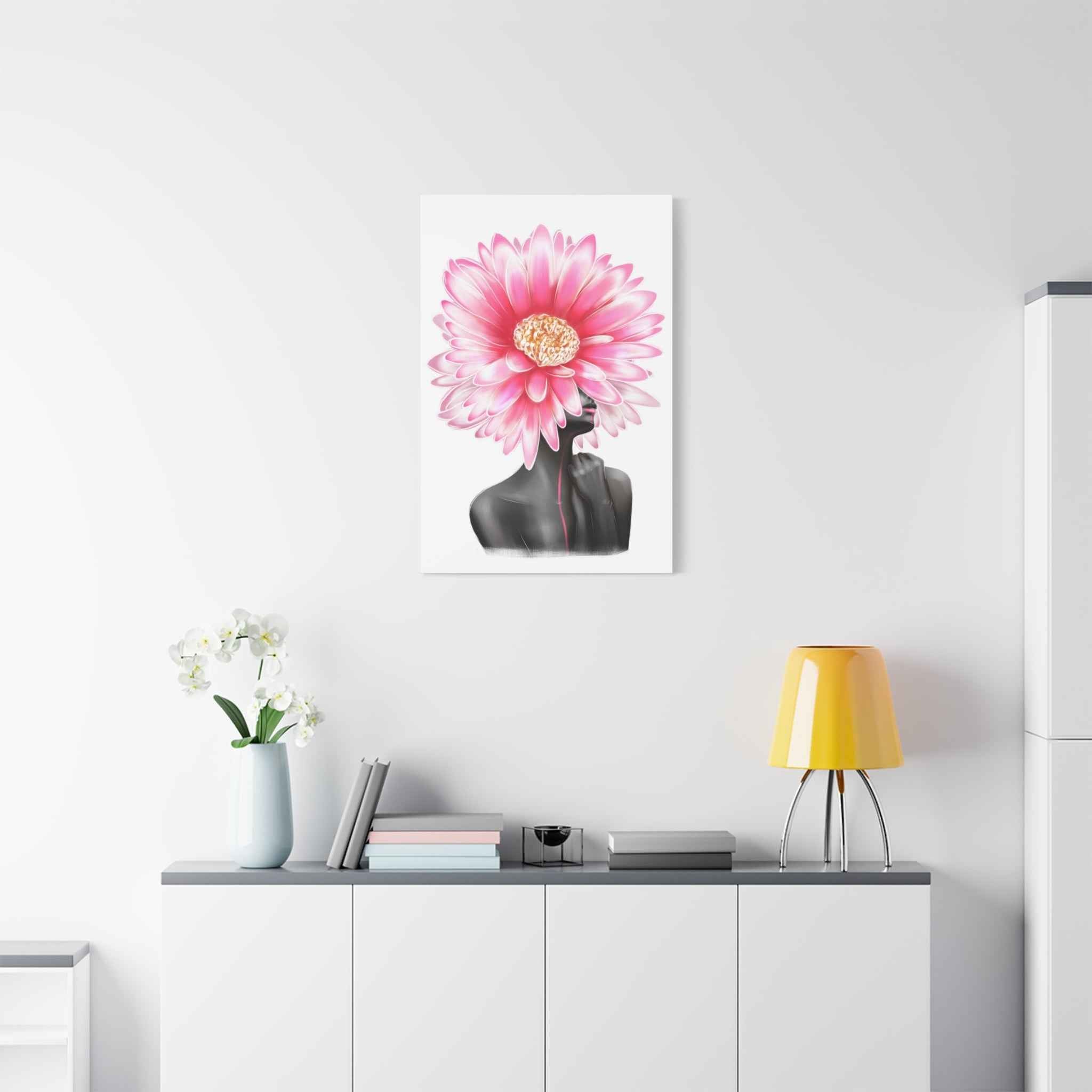 Pink Gerbera Floral Bust Wall Art Canvas – Minimalist Abstract Flower Portrait