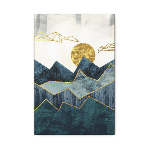 Abstract Mountain Canvas Art - Gold Sun Geometric Wall Art (Matte Stretched) - TheKaraHan
