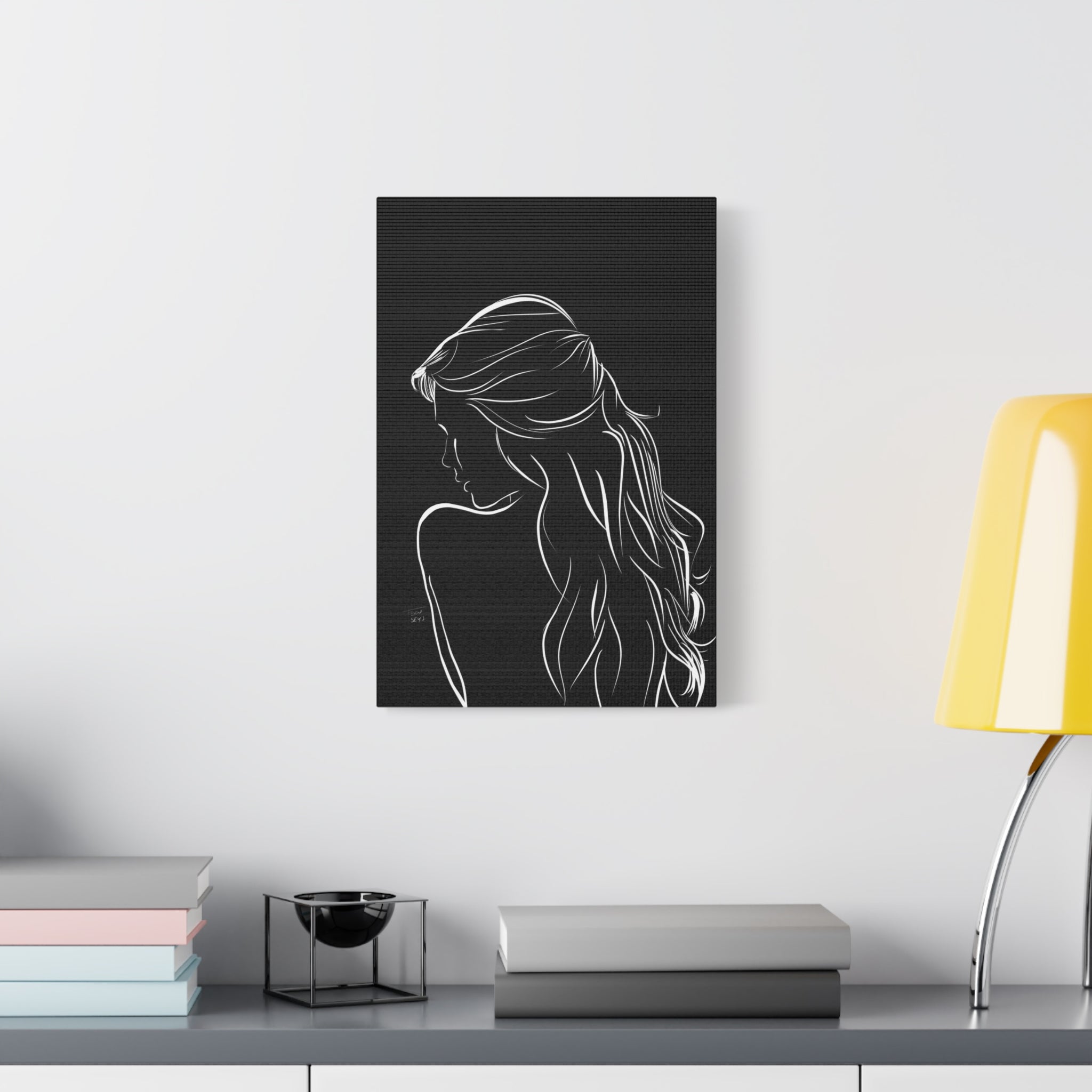 Minimal Line Art Woman Canvas Print — Black & White Silhouette Wall Art 